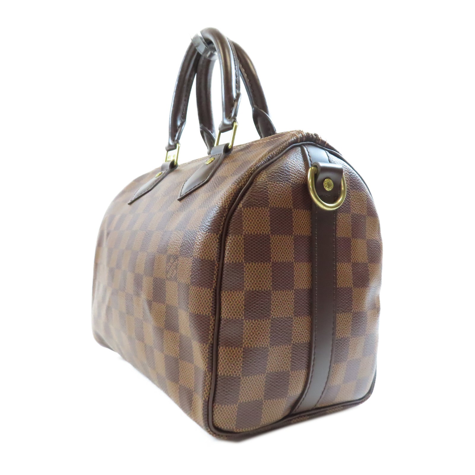LOUIS VUITTON Damier Speedy Bandouliere 25金扣手挽肩背兩用袋棕色