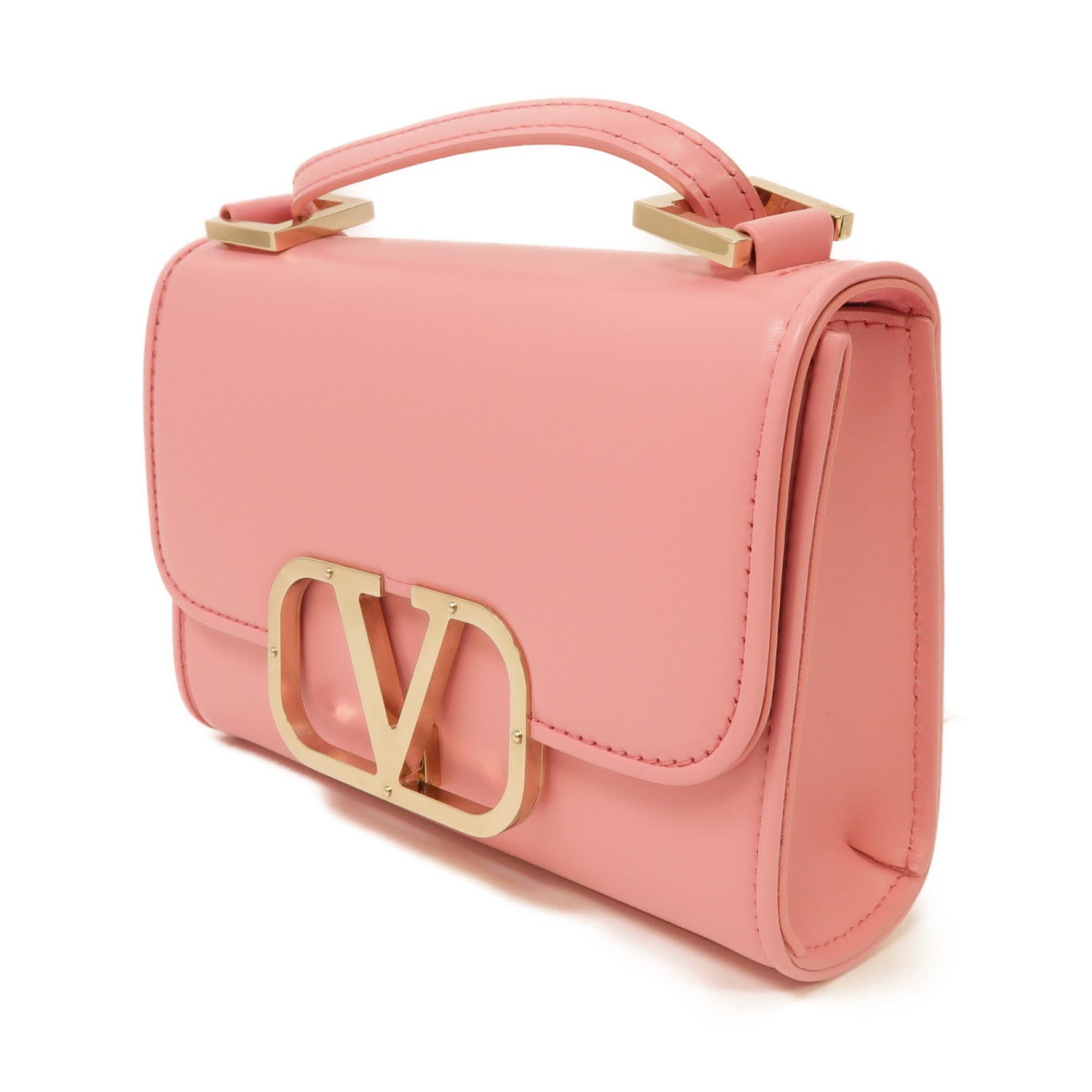 Valentino 【激減優惠】牛皮皮革Vlogo Type金扣肩背袋粉紅色