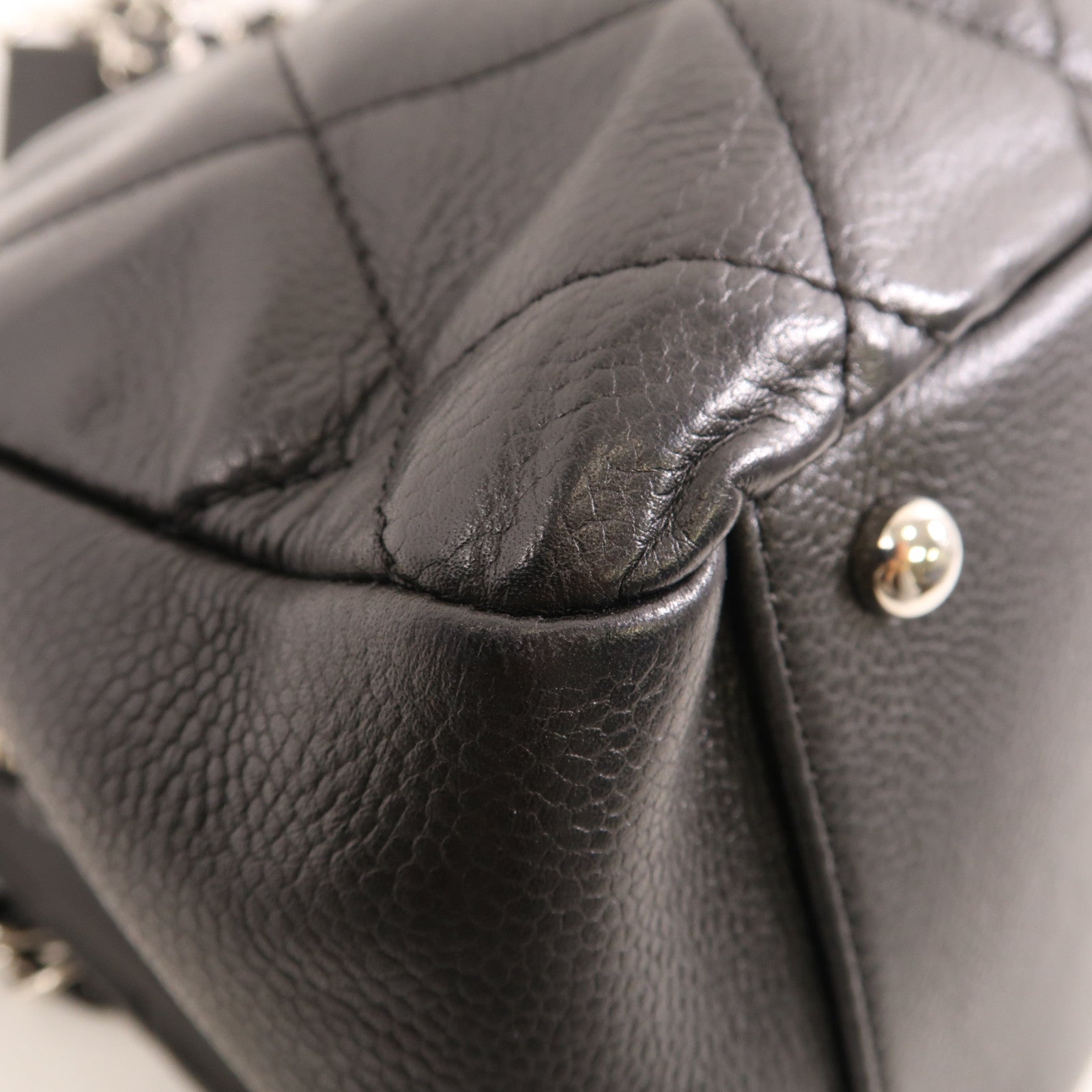 CHANEL 菱格牛皮皮革Shoulder Tote銀扣鏈帶肩背袋黑色