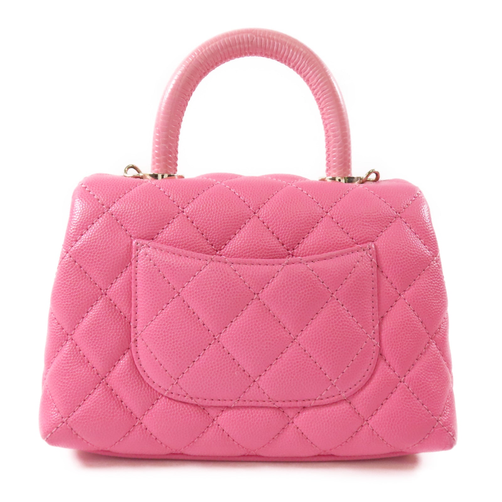 CHANEL 牛皮皮革Mini Coco Handle金扣鏈帶手挽肩背兩用袋