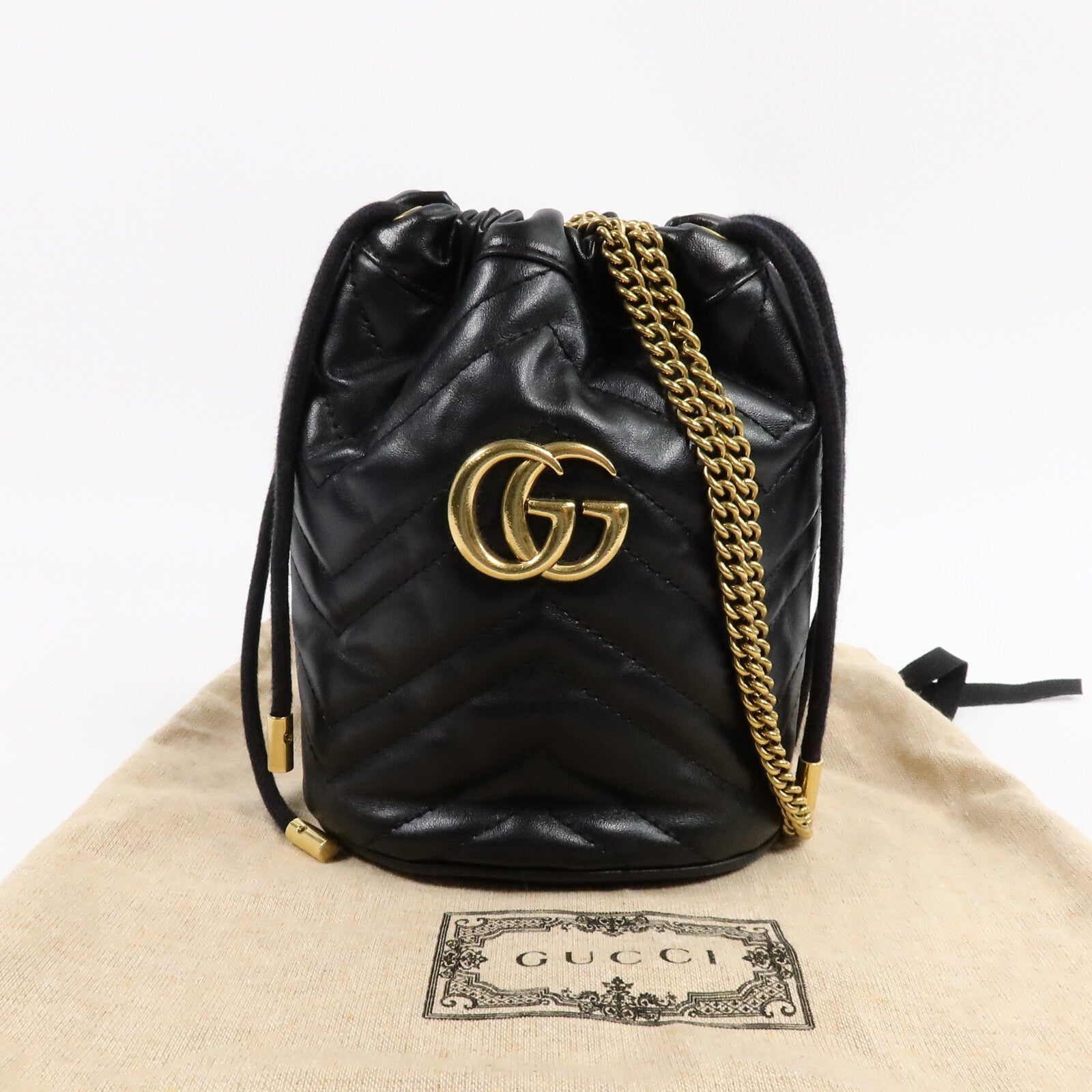 GUCCI 牛皮皮革GG Marmont Mini Bucket Bag鏈帶肩背袋