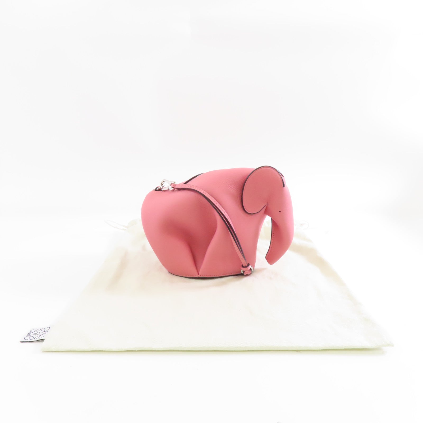 LOEWE 牛皮皮革Elephant Bag銀扣肩背袋粉紅色