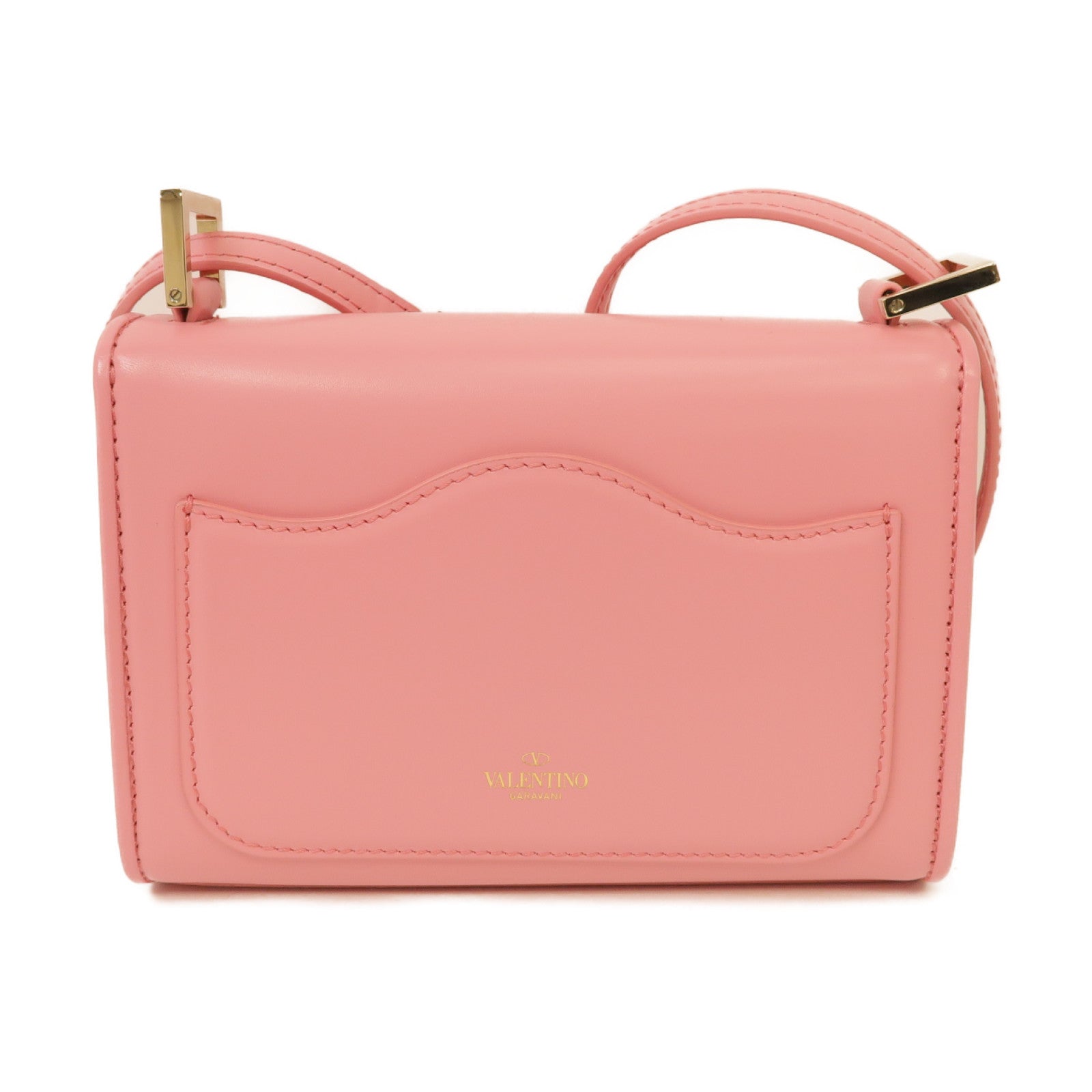Valentino 【激減優惠】牛皮皮革Vlogo Type金扣肩背袋粉紅色