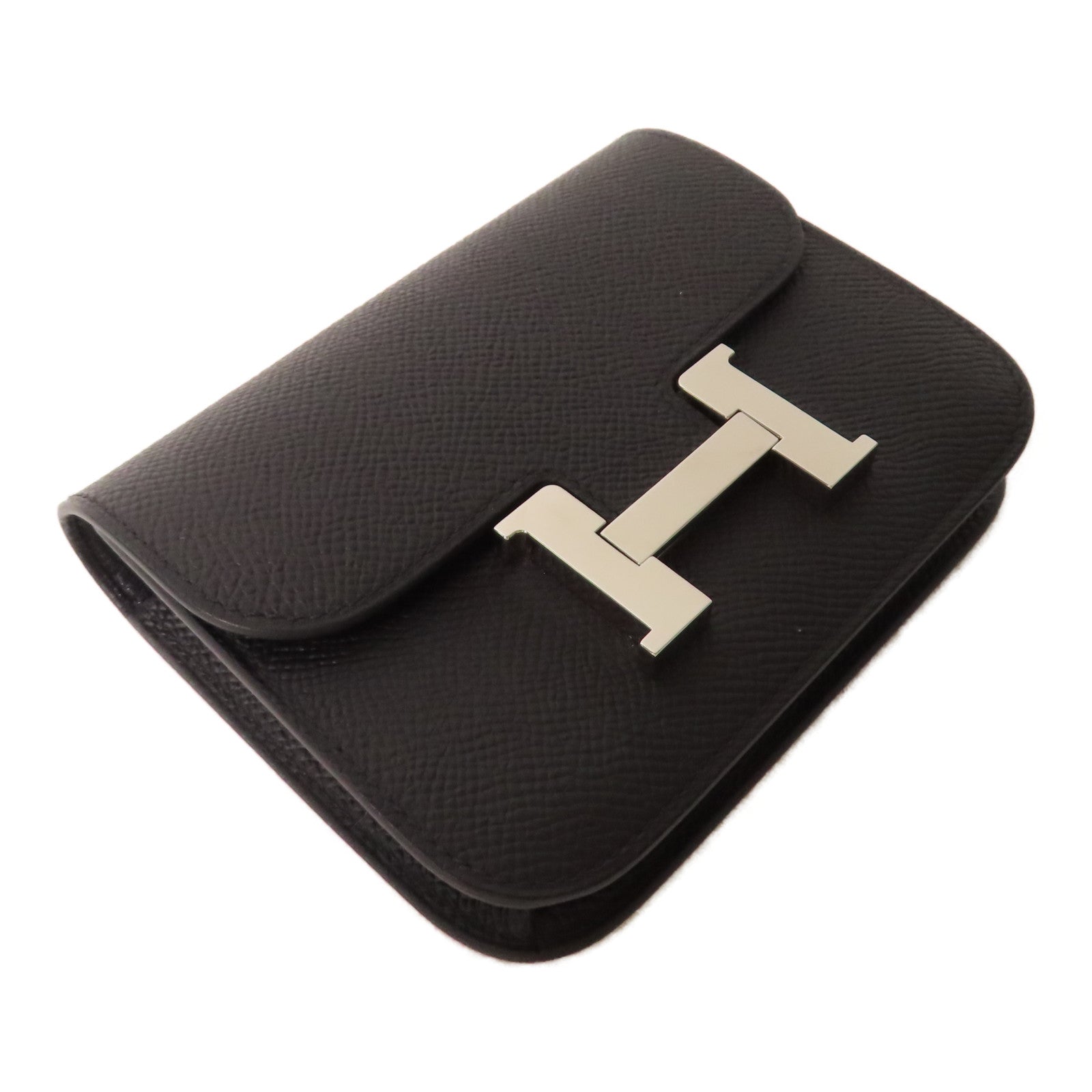 HERMES Epsom皮革Constance Slim銀扣錢包黑色
