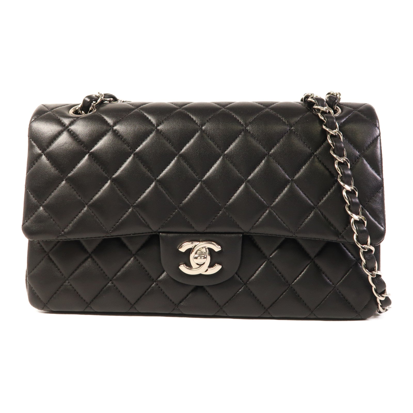 CHANEL 羊皮皮革Classic 25銀扣鏈帶肩背袋