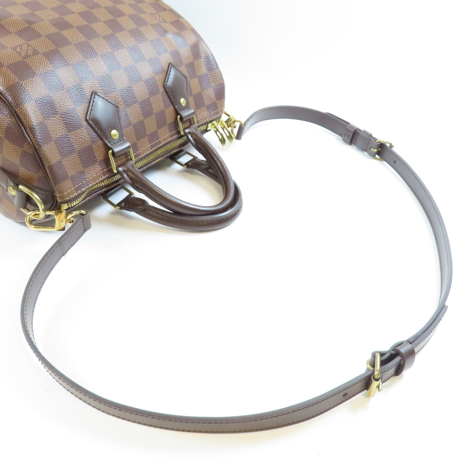 LOUIS VUITTON Damier Speedy Bandouliere 25金扣手挽肩背兩用袋棕色