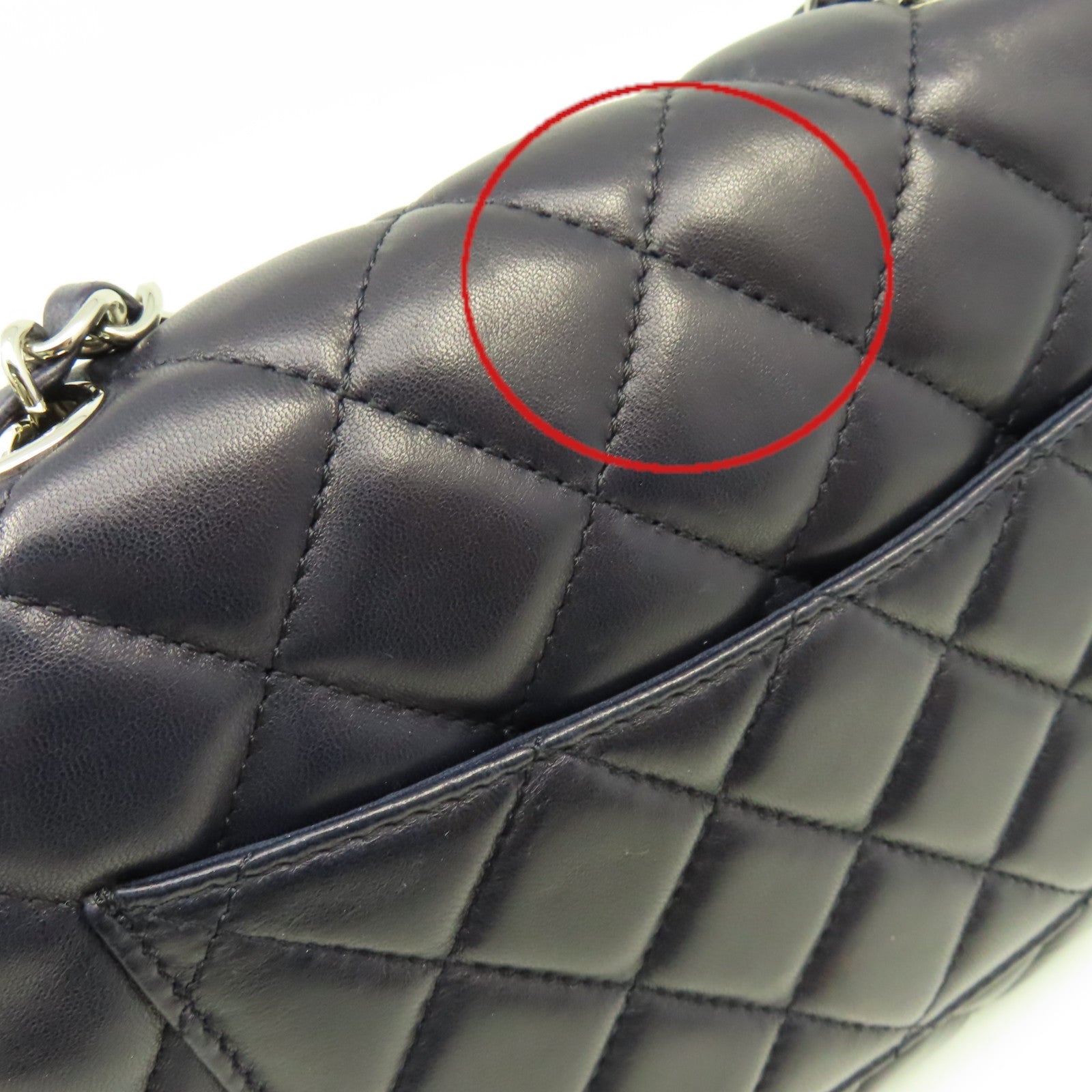 CHANEL 菱格羊皮皮革Chain Shoulder Bag銀扣鏈帶肩背袋寶藍色