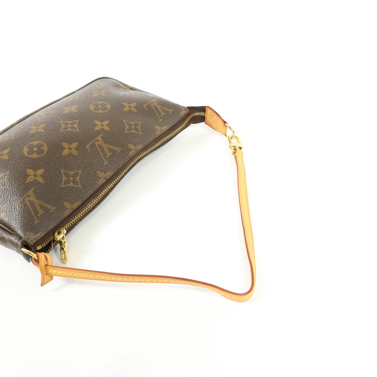 LOUIS VUITTON Monogram Pochette Accessoires金扣手挽袋棕色