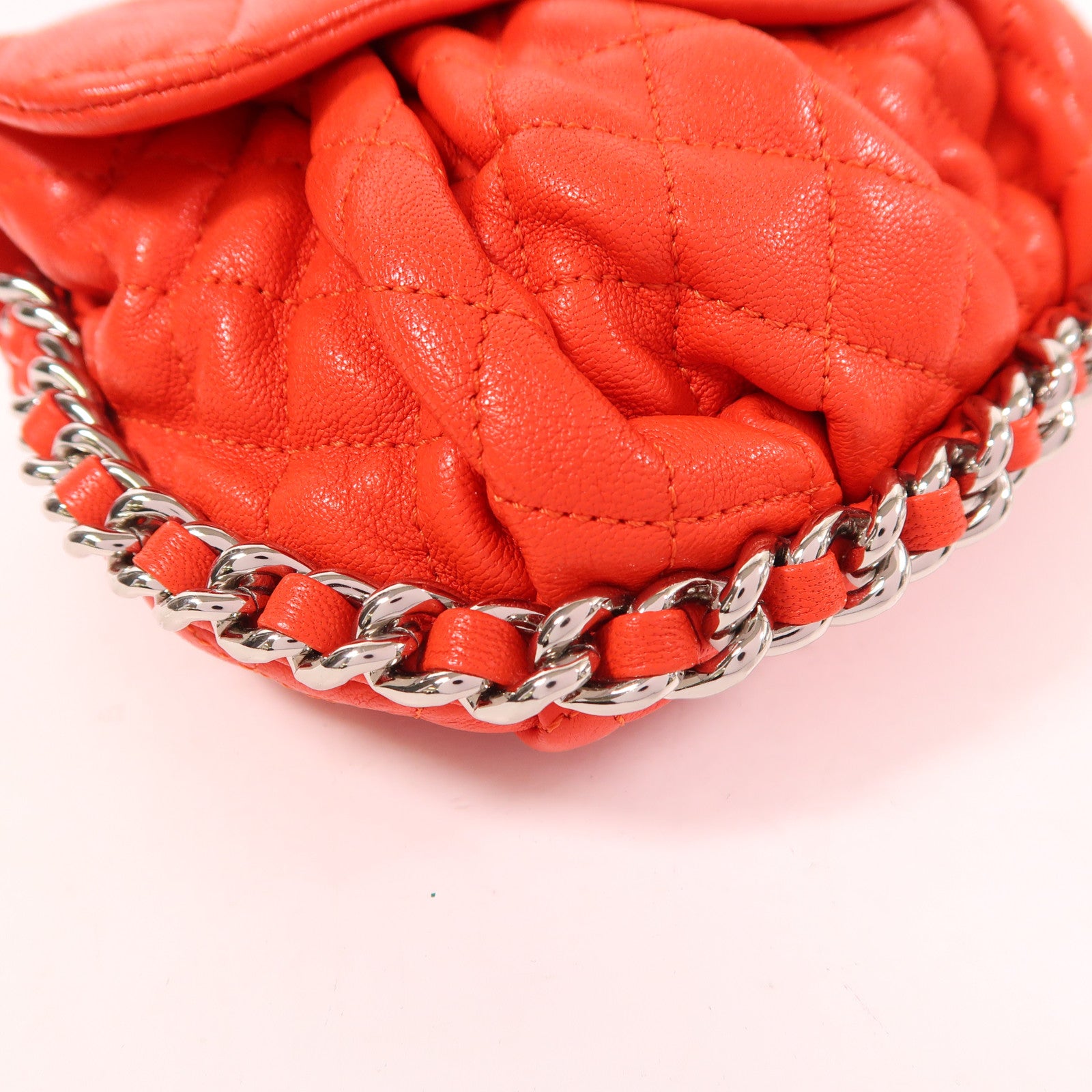 CHANEL CC SHW Chain Shoulder Bag Calfskin Leather Red