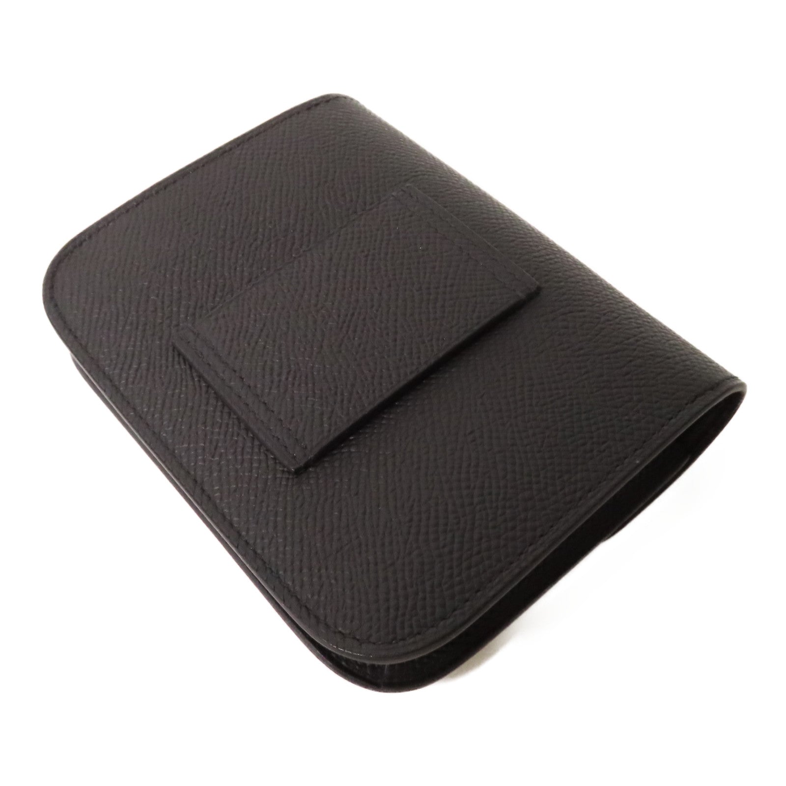 HERMES Epsom皮革Constance Slim銀扣錢包黑色