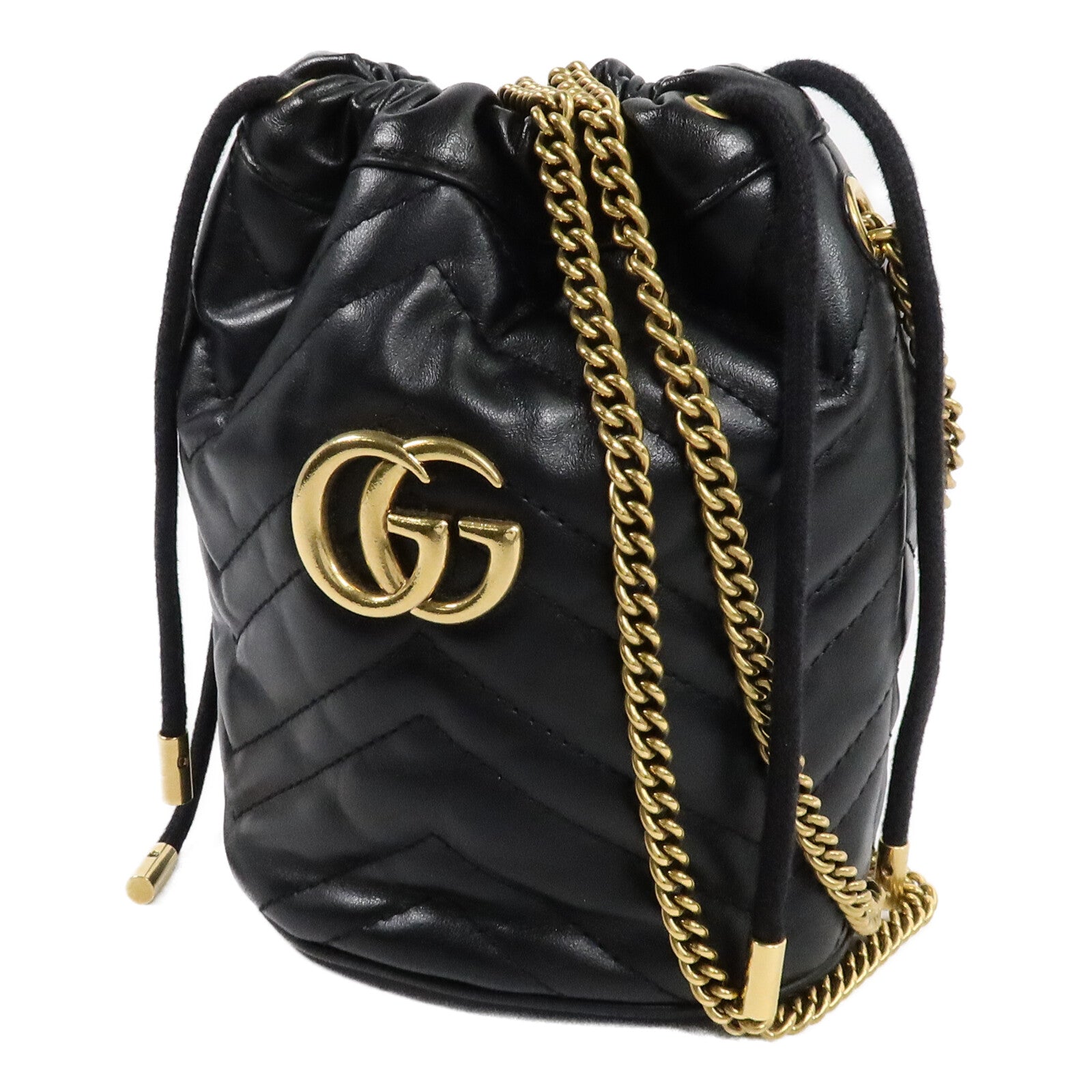 GUCCI 牛皮皮革GG Marmont Mini Bucket Bag鏈帶肩背袋