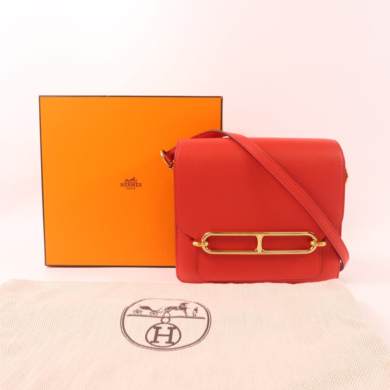 HERMES Evercolor皮革Mini Roulis金扣肩背袋S3 Rouge De Coeur