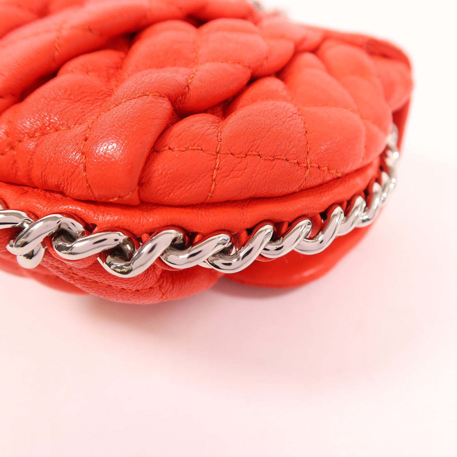 CHANEL CC SHW Chain Shoulder Bag Calfskin Leather Red