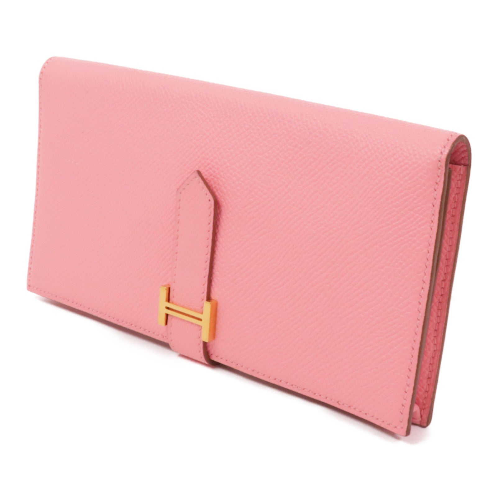 HERMES Epsom皮革Bearn Wallet金扣長錢包Pink