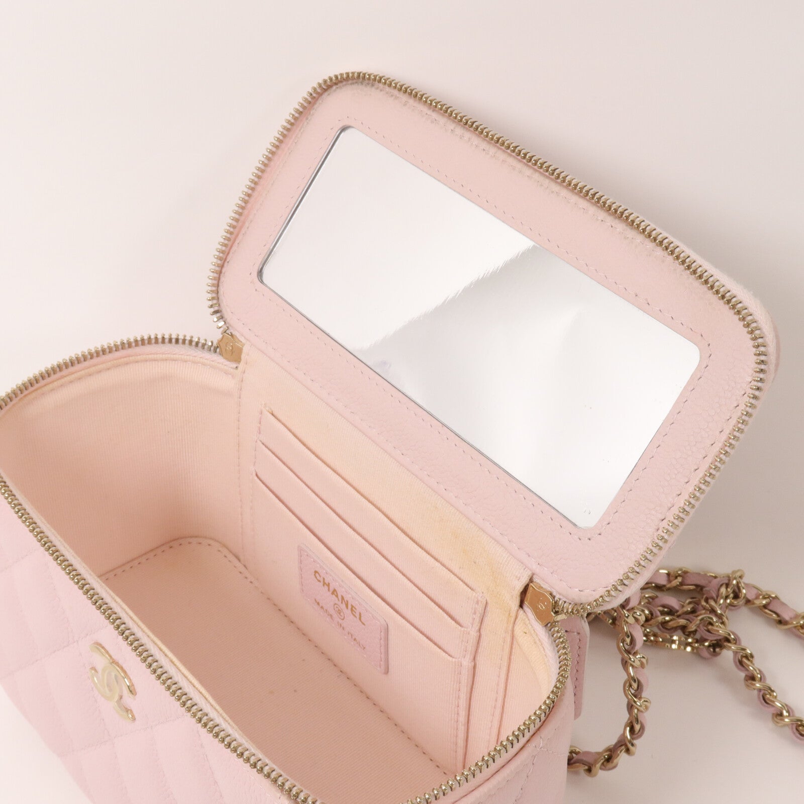 CHANEL 牛皮皮革Vanity Case鏈帶肩背袋
