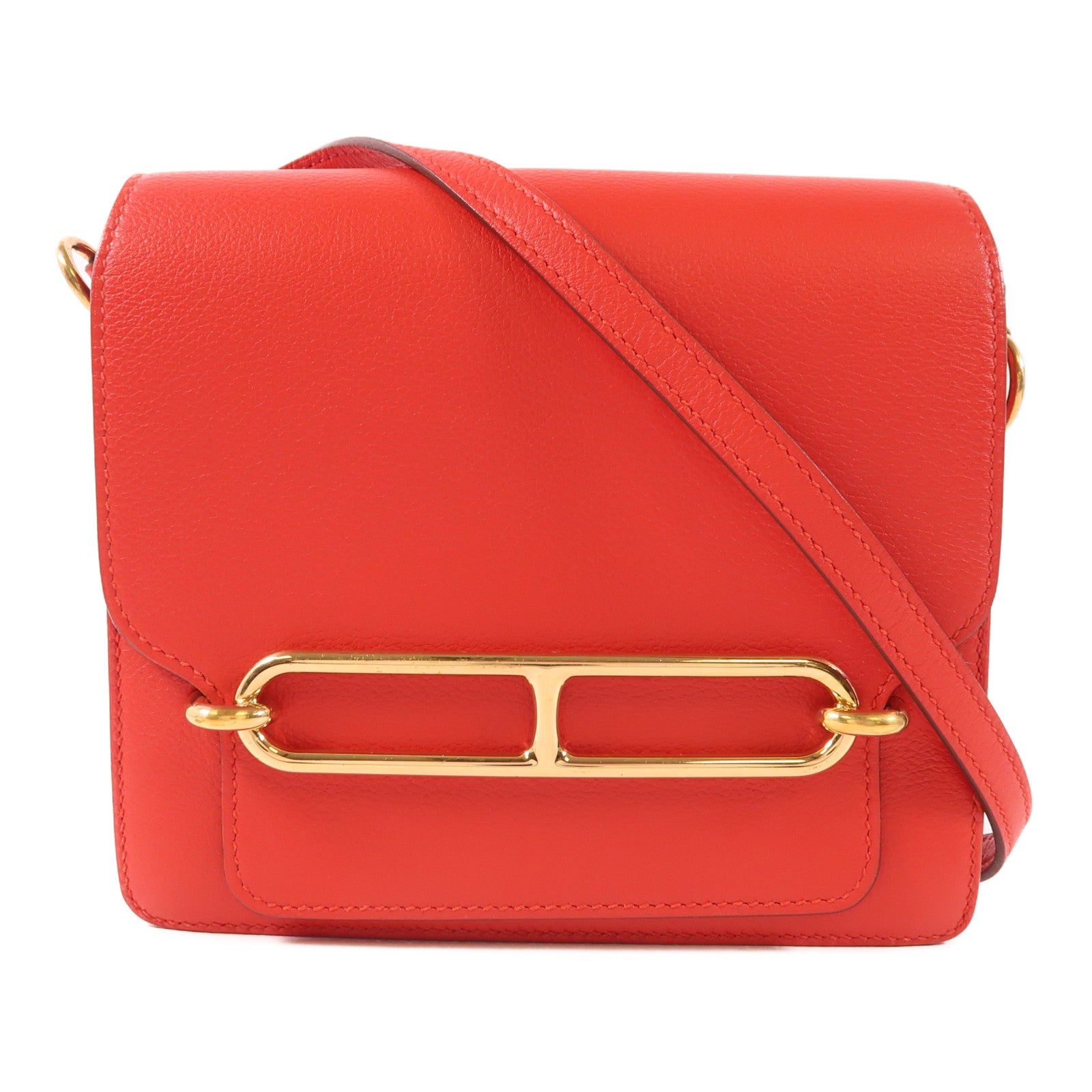 HERMES Evercolor皮革Mini Roulis金扣肩背袋S3 Rouge De Coeur