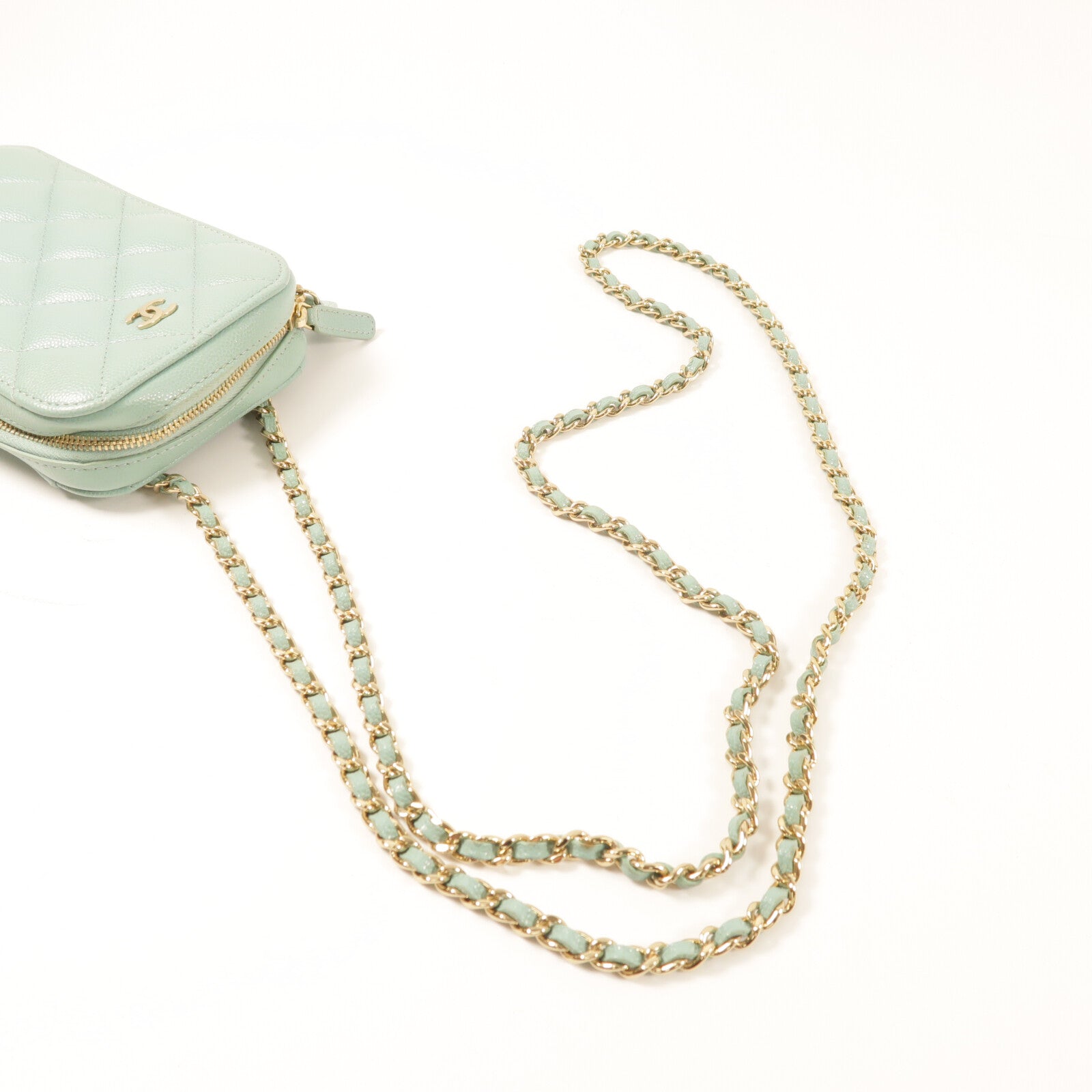 CHANEL 牛皮皮革Phone Case With Chain金扣鏈帶肩背袋