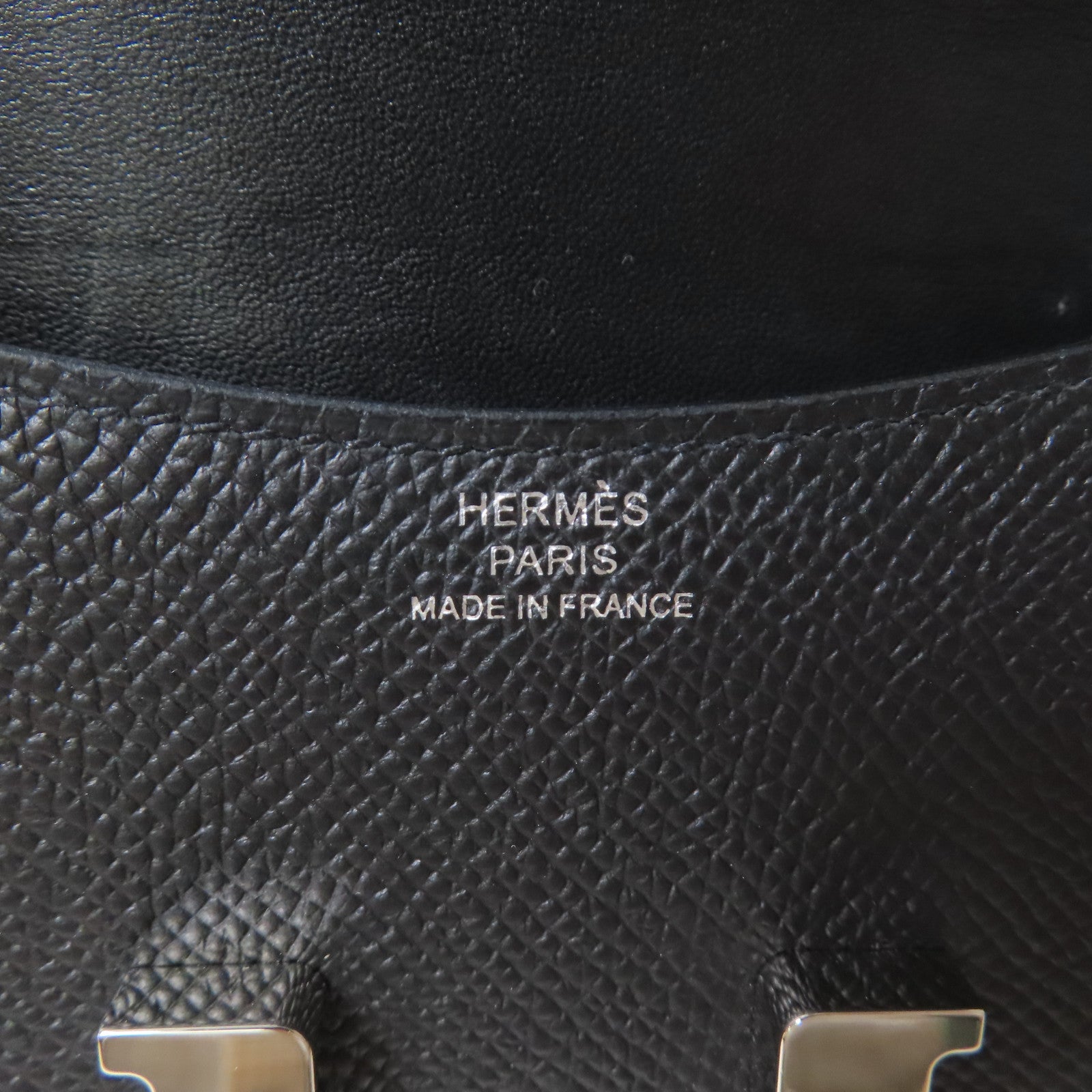 HERMES Epsom皮革Constance Slim銀扣錢包黑色