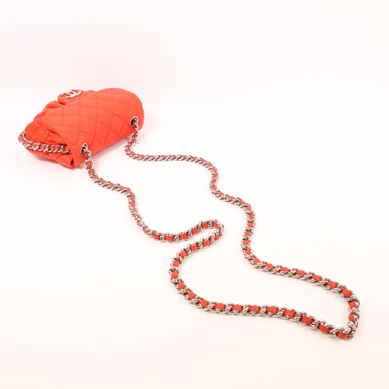 CHANEL 牛皮皮革Chain Shoulder銀扣鏈帶肩背袋