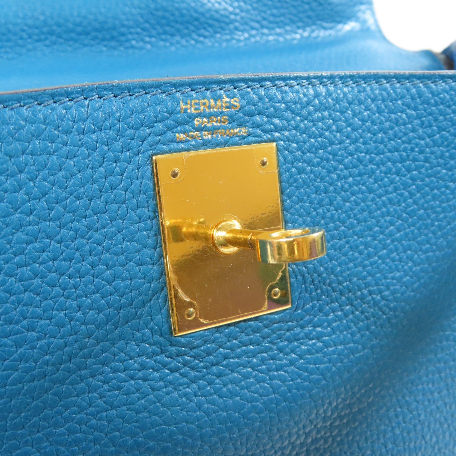 HERMES Togo皮革Kelly 28金扣手挽肩背兩用袋藍色