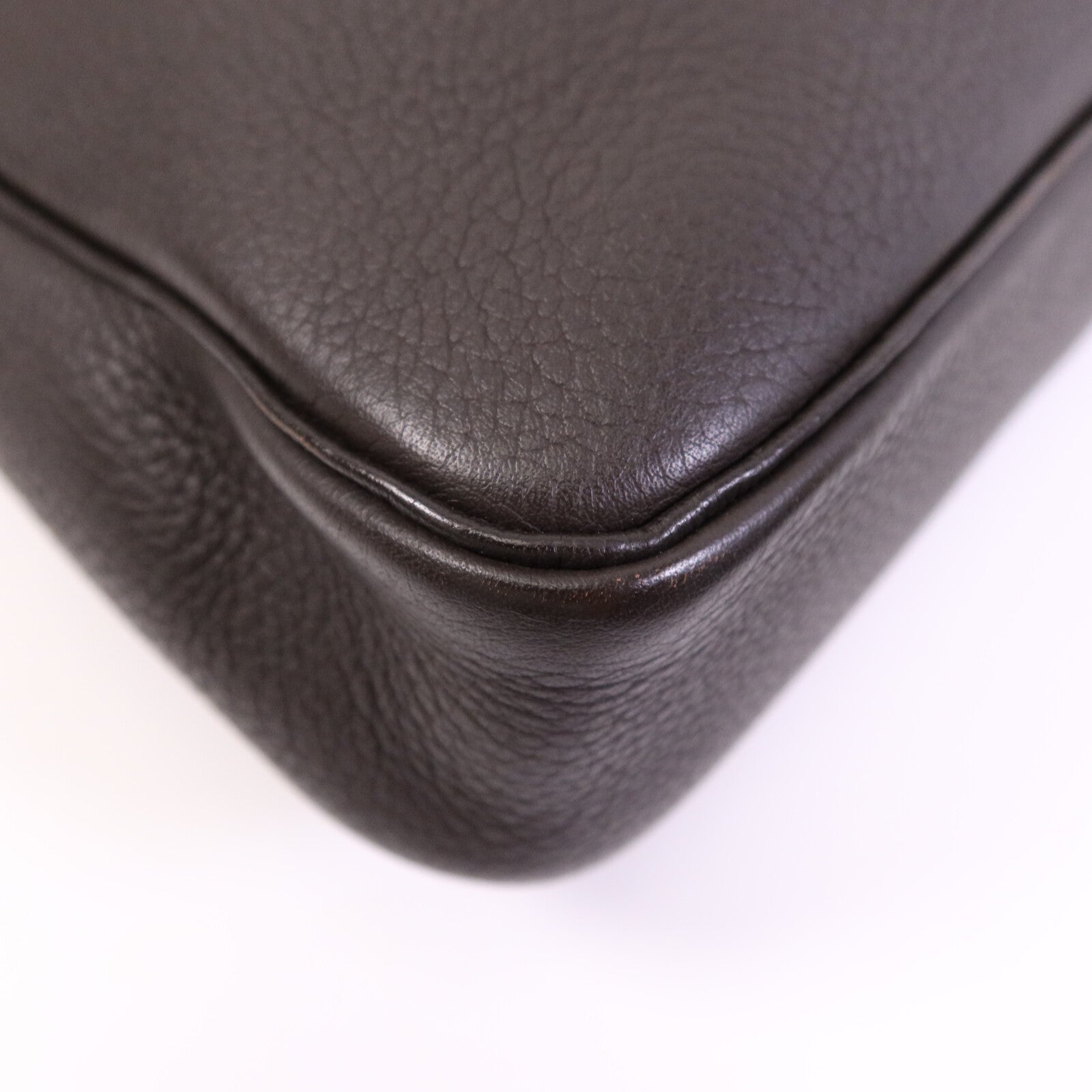 HERMES Togo皮革Massai銀扣肩背袋Chocolate