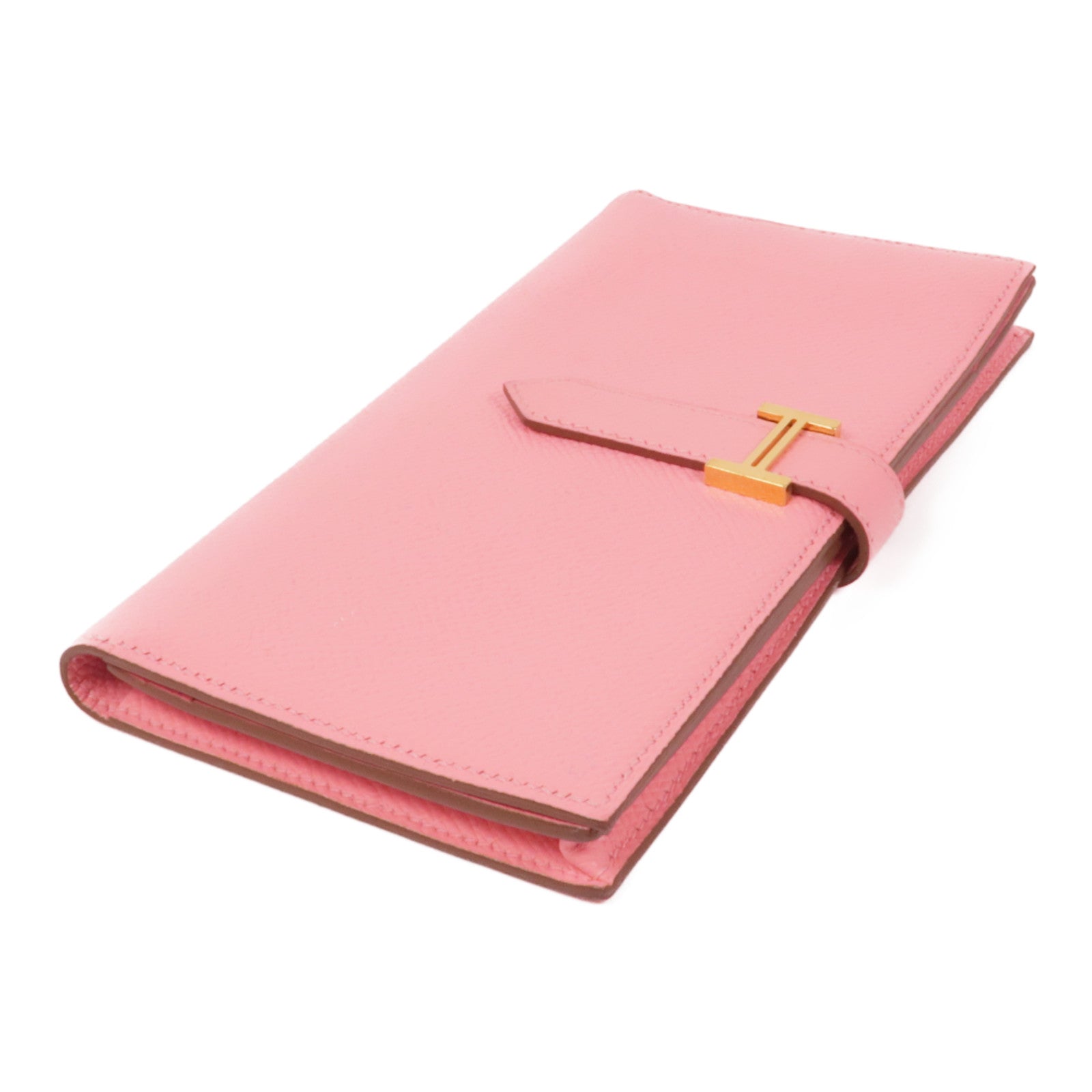 HERMES Epsom皮革Bearn Wallet金扣長錢包Pink