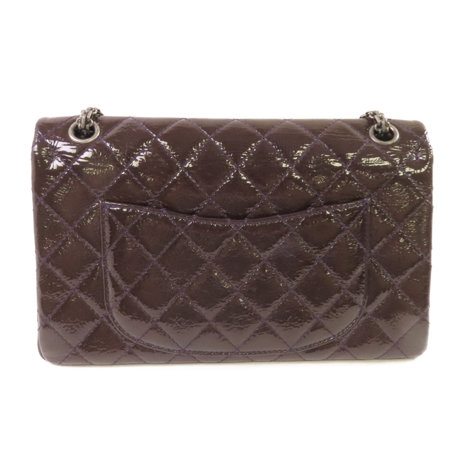 CHANEL 【激減優惠】菱格漆皮皮革2.55 Chain Shoulder Bag銀扣鏈帶肩背袋紫色