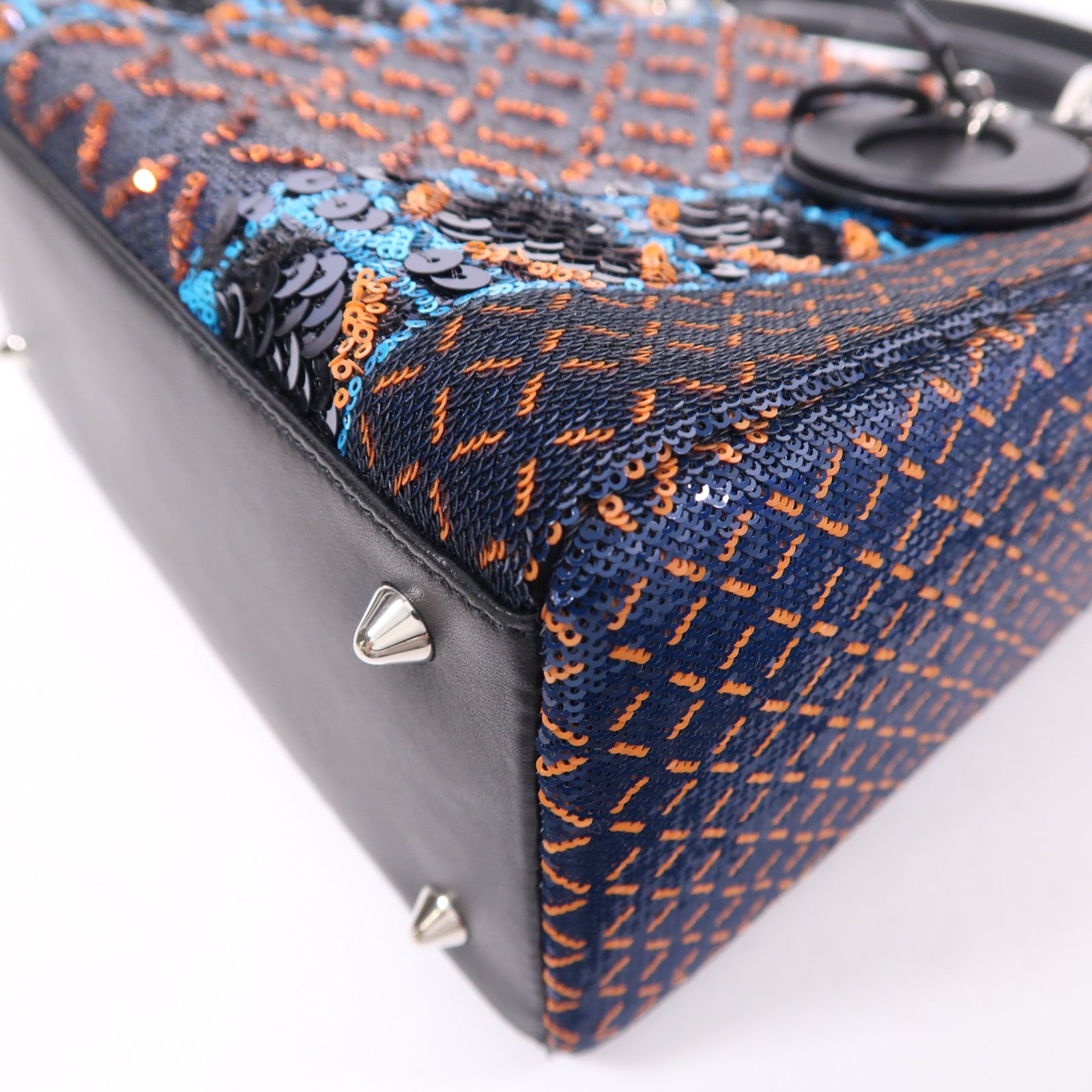 Dior 珠片/羊皮皮革Lady Dior Medium銀扣手挽肩背兩用袋