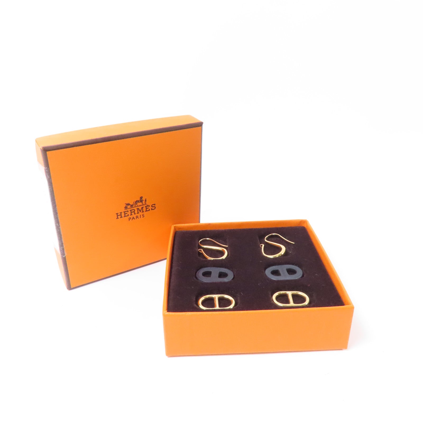 HERMES 金屬O"Maillon Earrings耳環金色/黑色