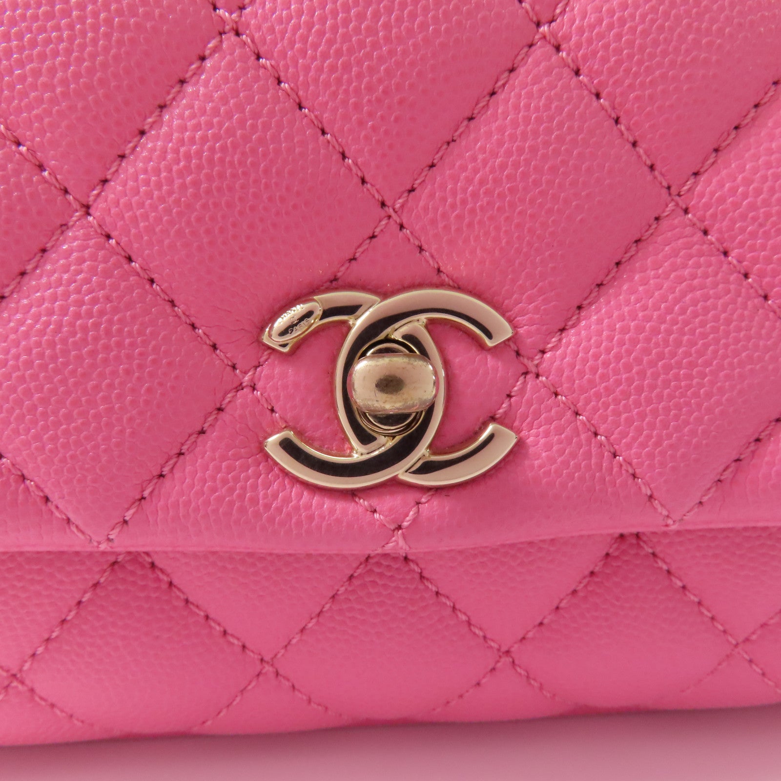 CHANEL 牛皮皮革Mini Coco Handle金扣鏈帶手挽肩背兩用袋