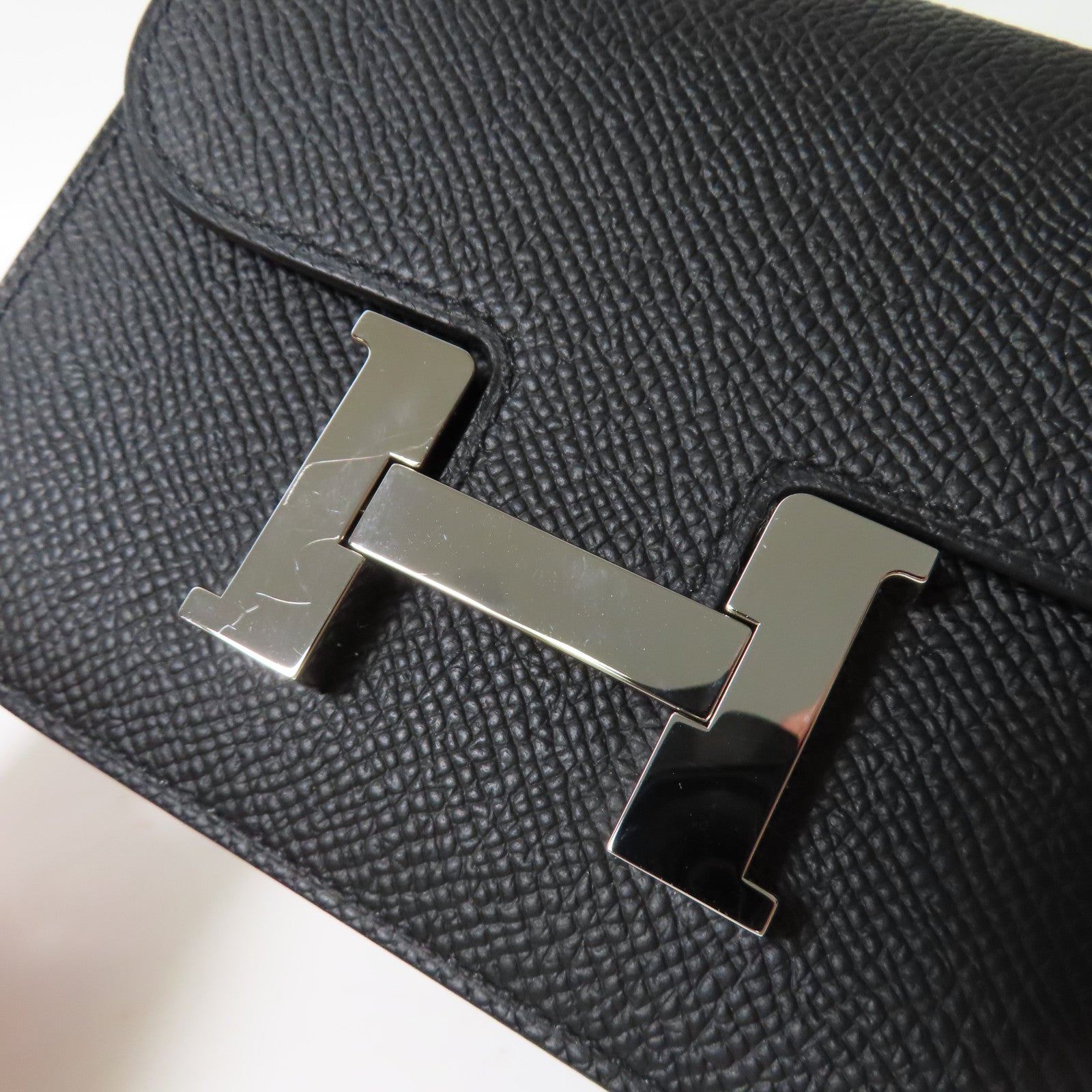 HERMES Epsom皮革Constance Slim銀扣錢包黑色