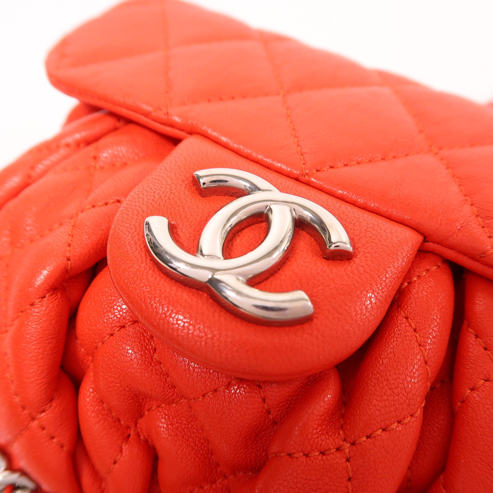 CHANEL CC SHW Chain Shoulder Bag Calfskin Leather Red