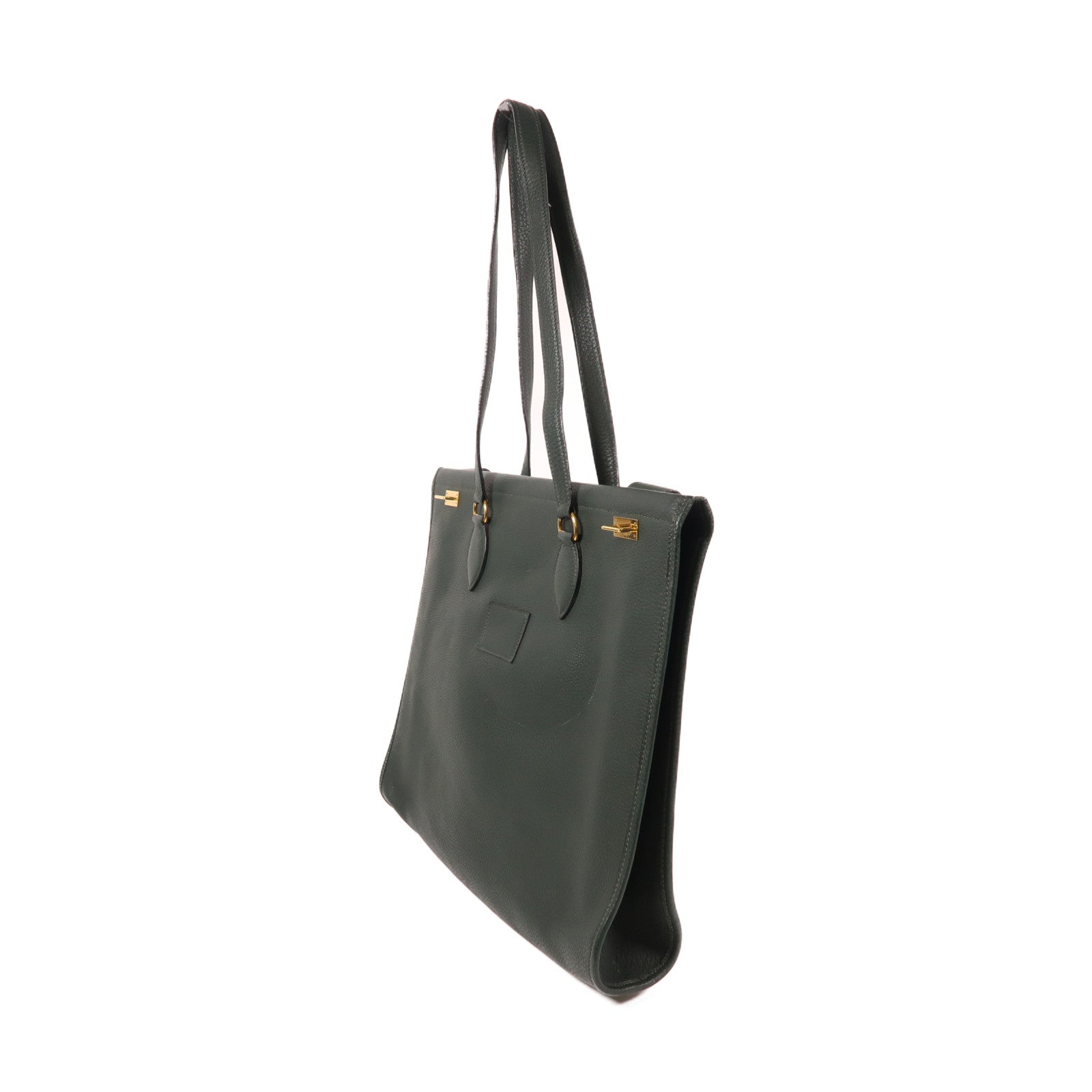 HERMES Clemence皮革Cabas金扣肩背袋綠色