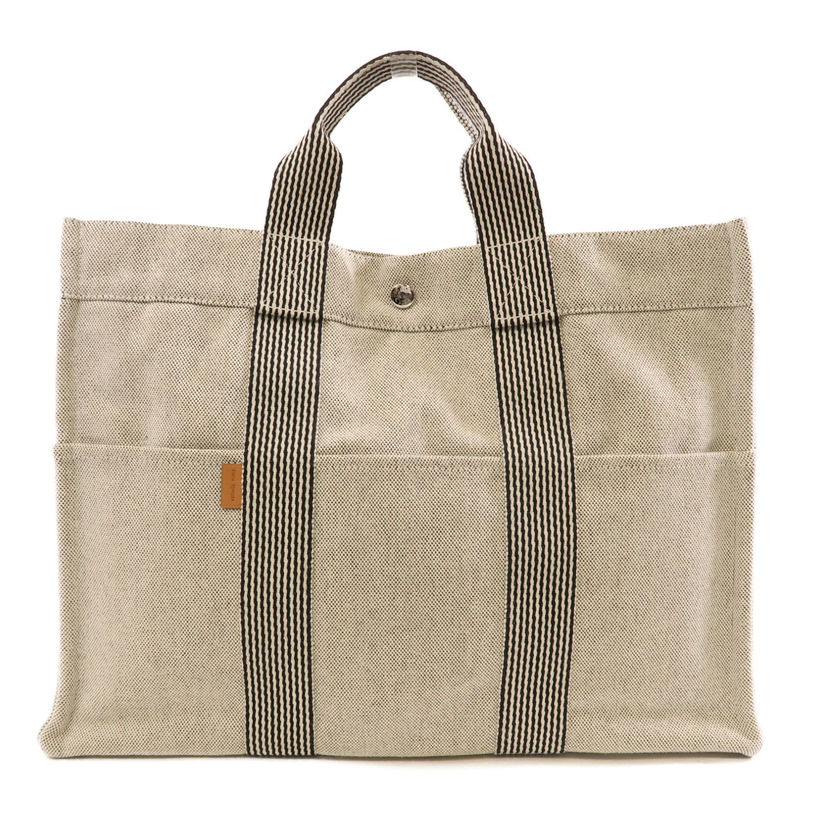 HERMES 帆布Herline Tote MM銀扣淺灰色