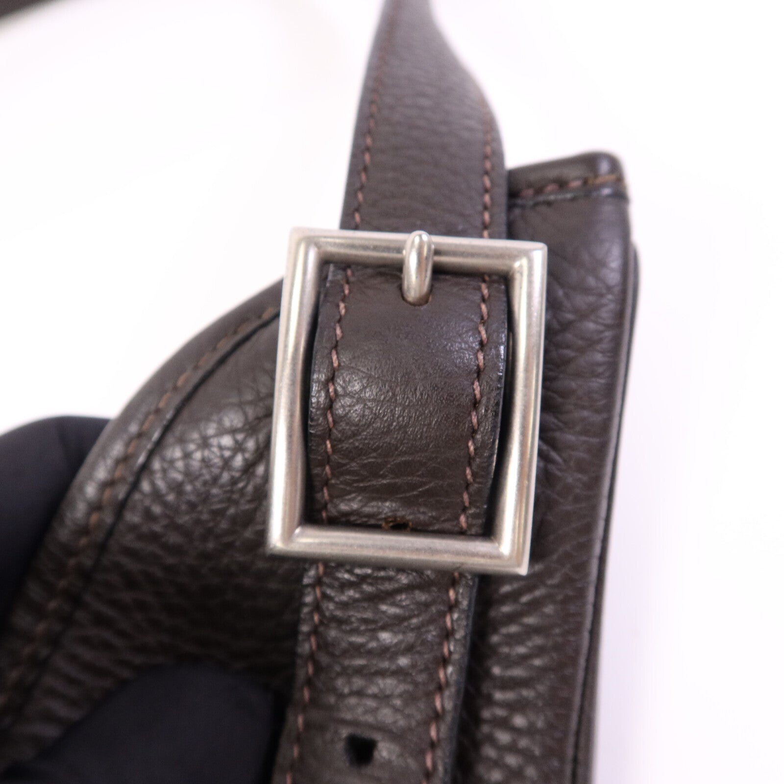 HERMES Togo皮革Massai銀扣肩背袋Chocolate