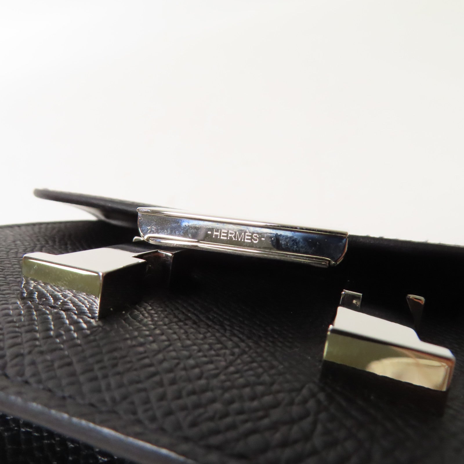 HERMES Epsom皮革Constance Slim銀扣錢包黑色