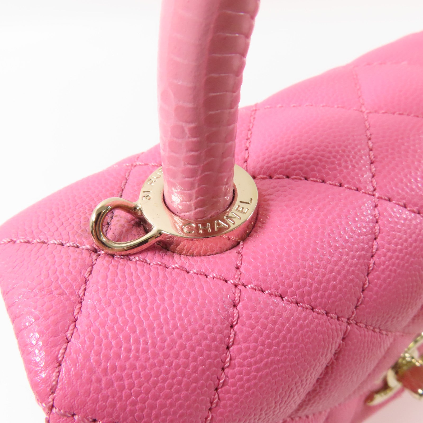 CHANEL 牛皮皮革Mini Coco Handle金扣鏈帶手挽肩背兩用袋