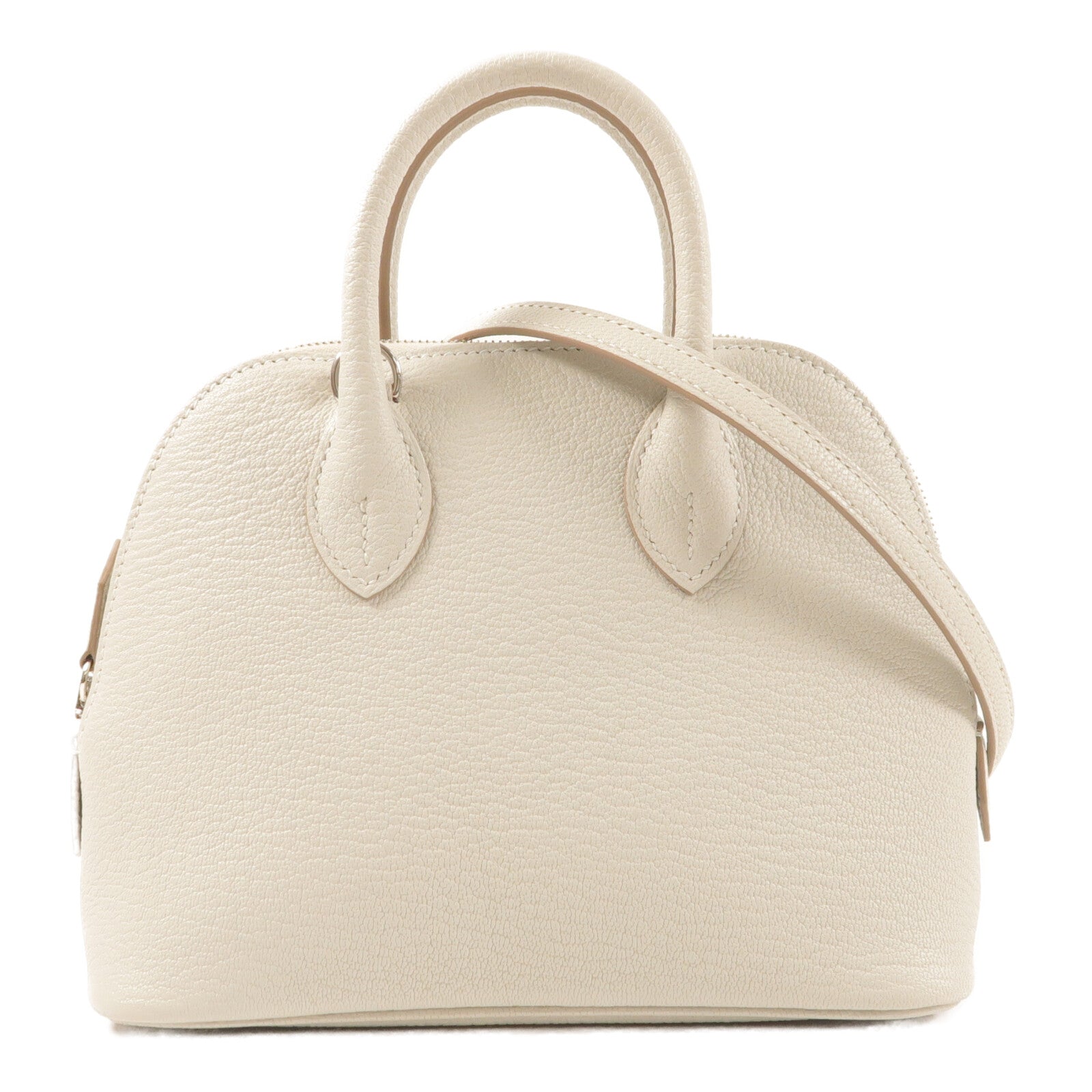 HERMES Chevre皮革Mini Bolide銀扣手挽肩背兩用袋Gris Perle