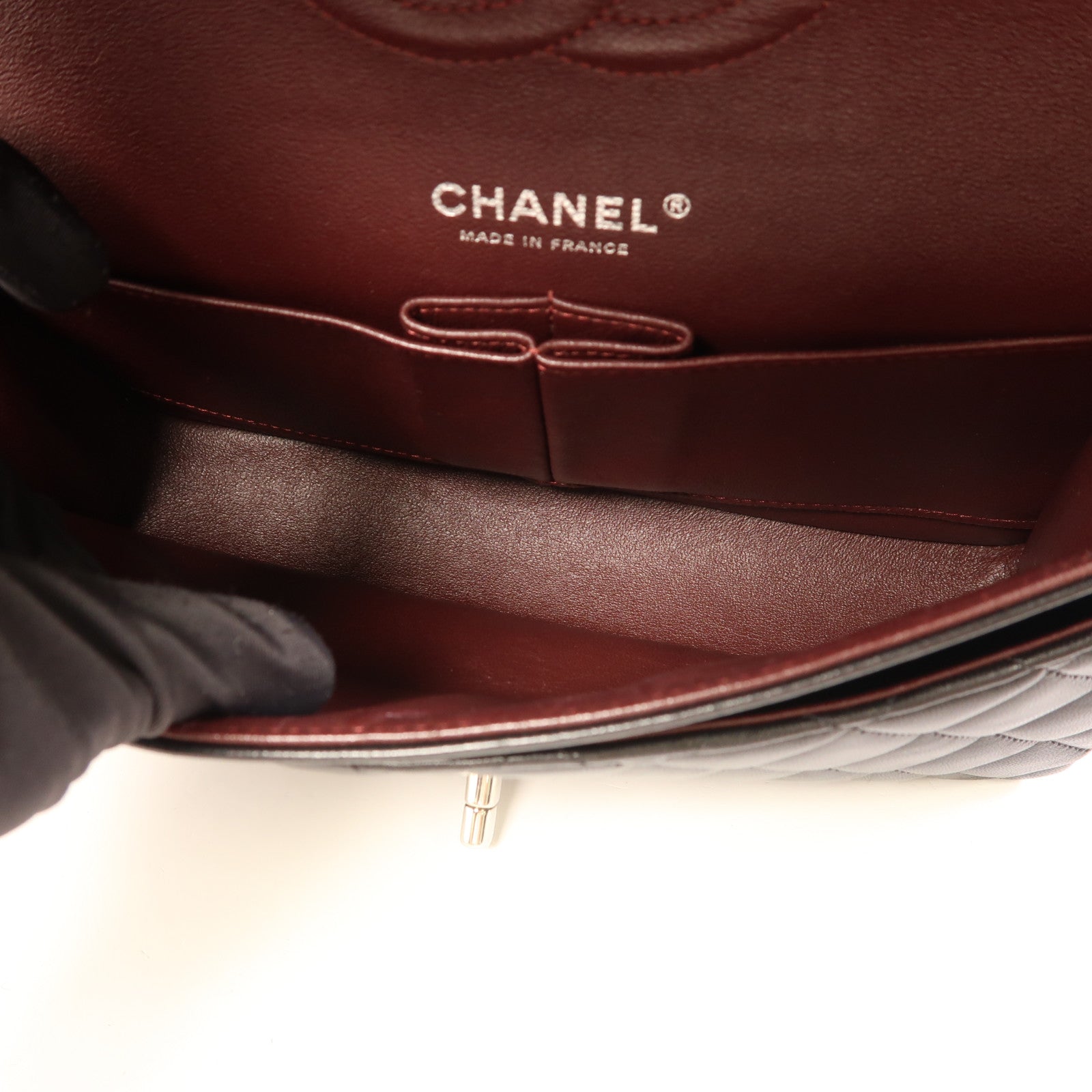 CHANEL 羊皮皮革Classic 25銀扣鏈帶肩背袋