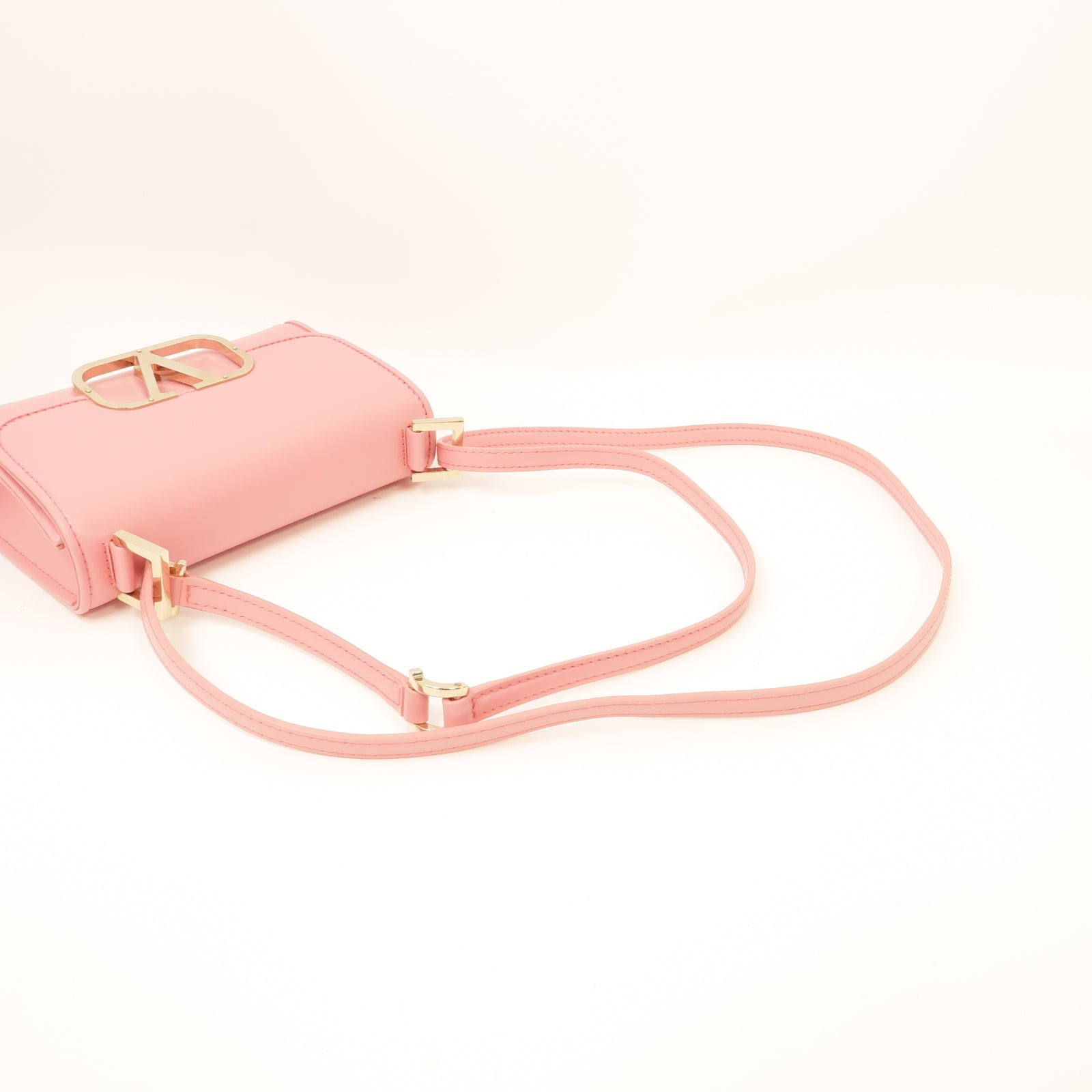 Valentino 【激減優惠】牛皮皮革Vlogo Type金扣肩背袋粉紅色