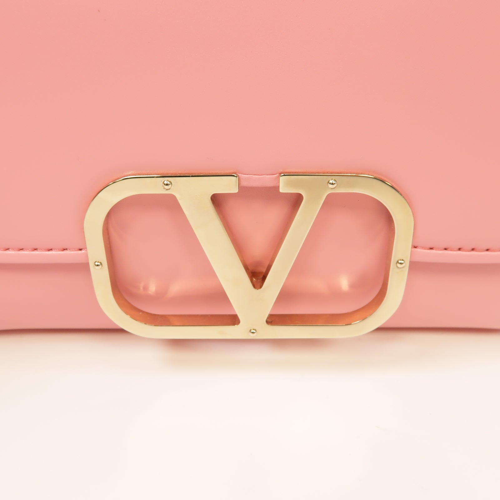 Valentino 【激減優惠】牛皮皮革Vlogo Type金扣肩背袋粉紅色