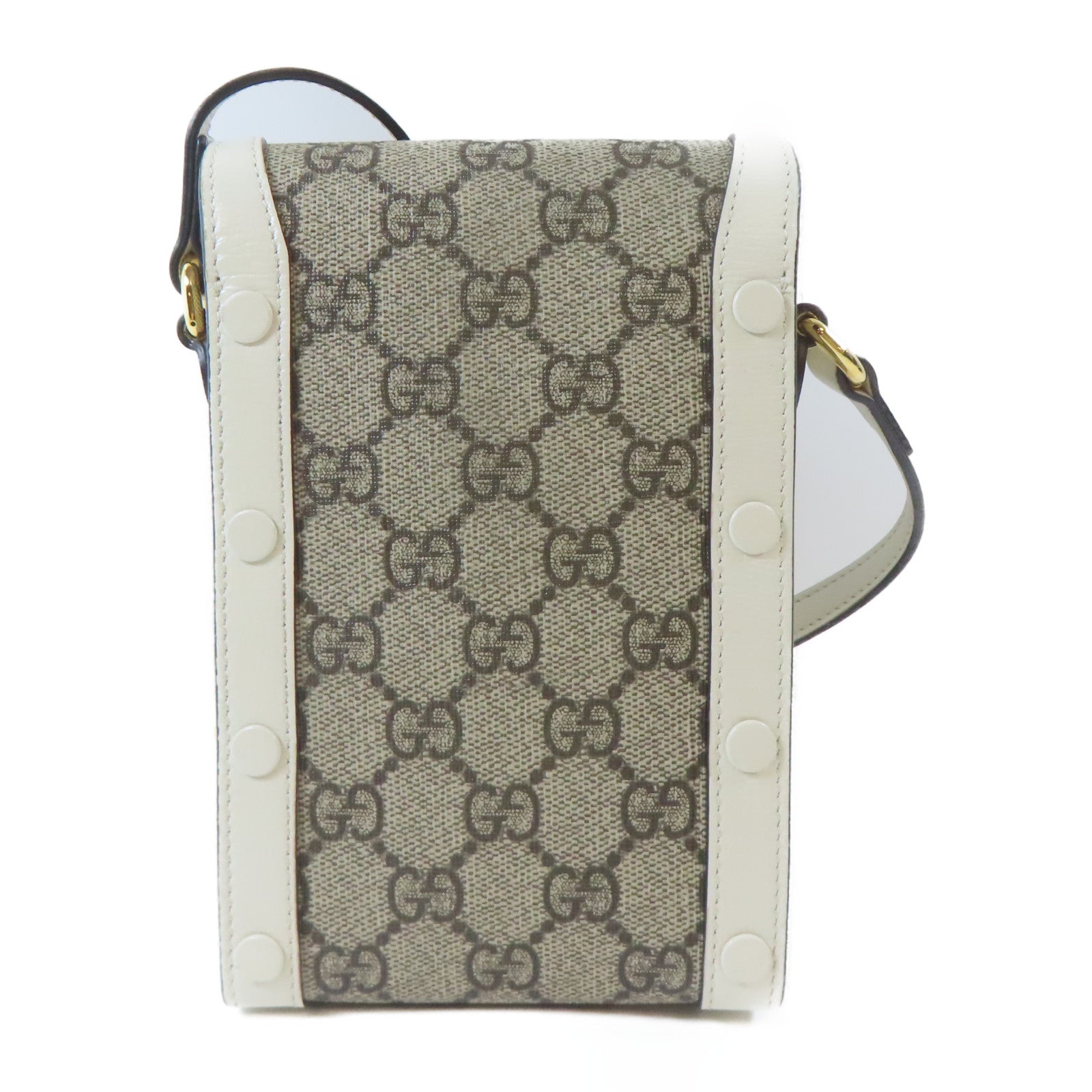 GUCCI 塗層帆布Horsebit 1955 Mini Bag金扣肩背袋啡色/白色