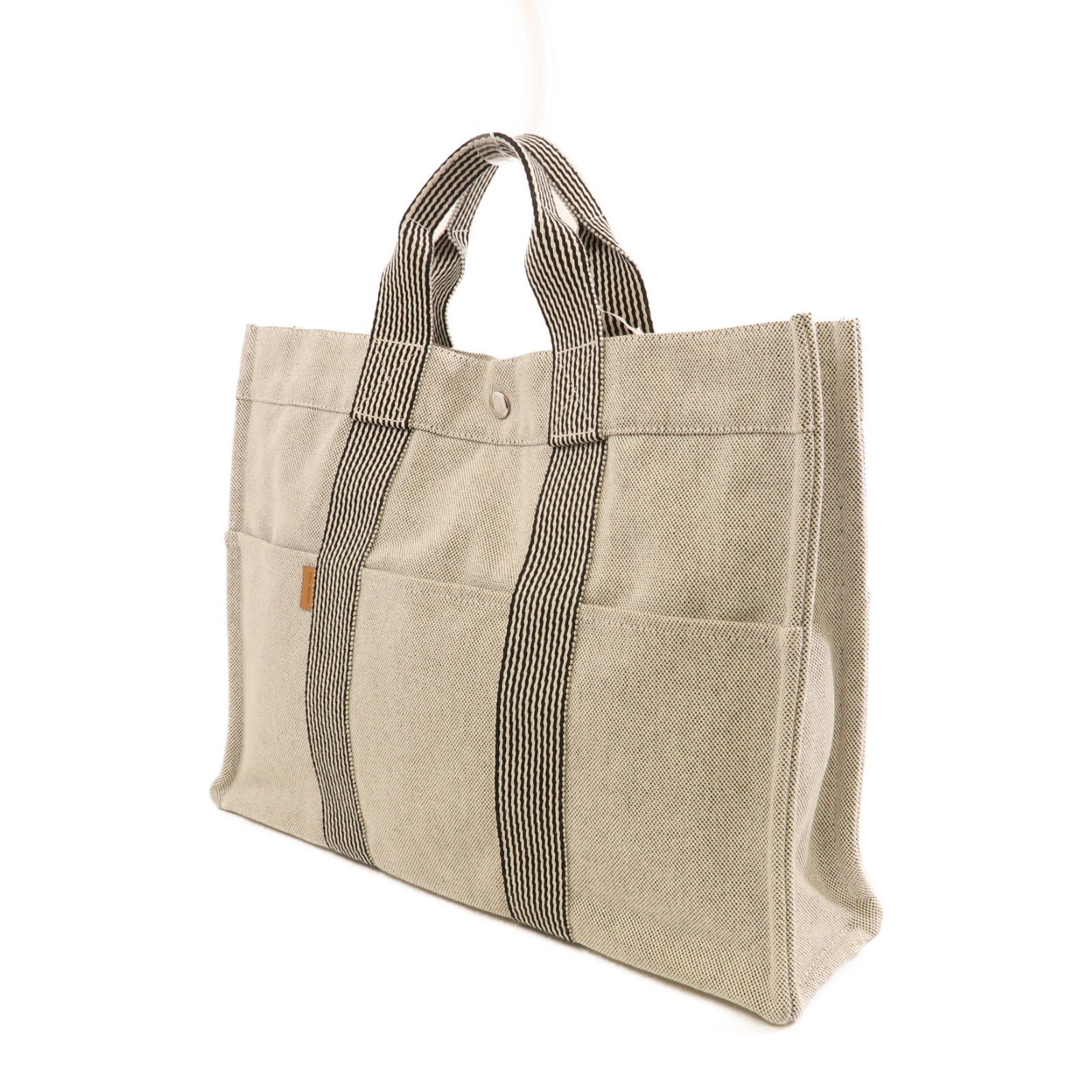 HERMES 帆布Herline Tote MM銀扣淺灰色
