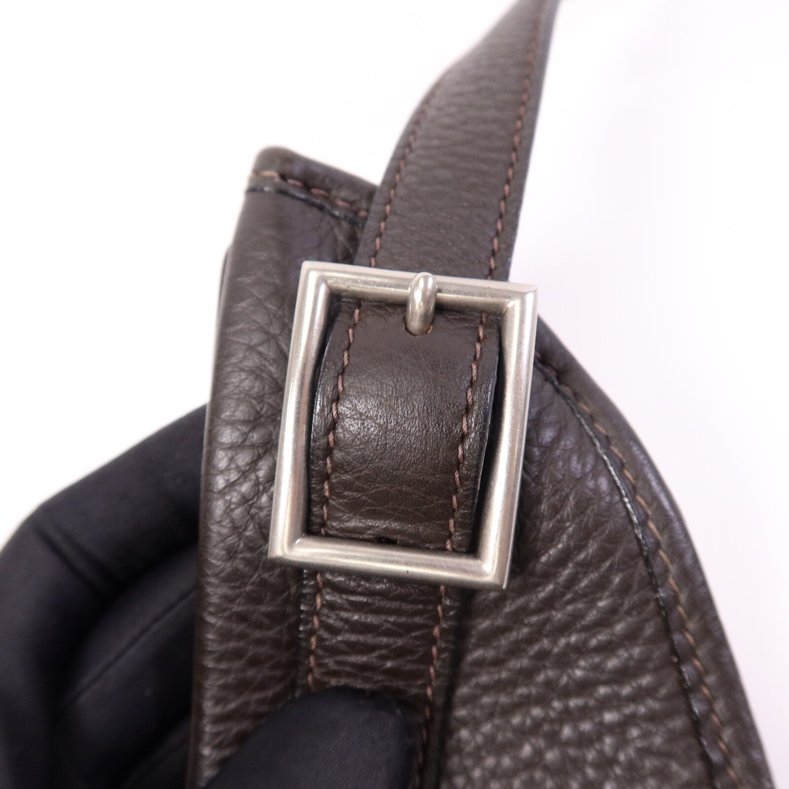 HERMES Togo皮革Massai銀扣肩背袋Chocolate