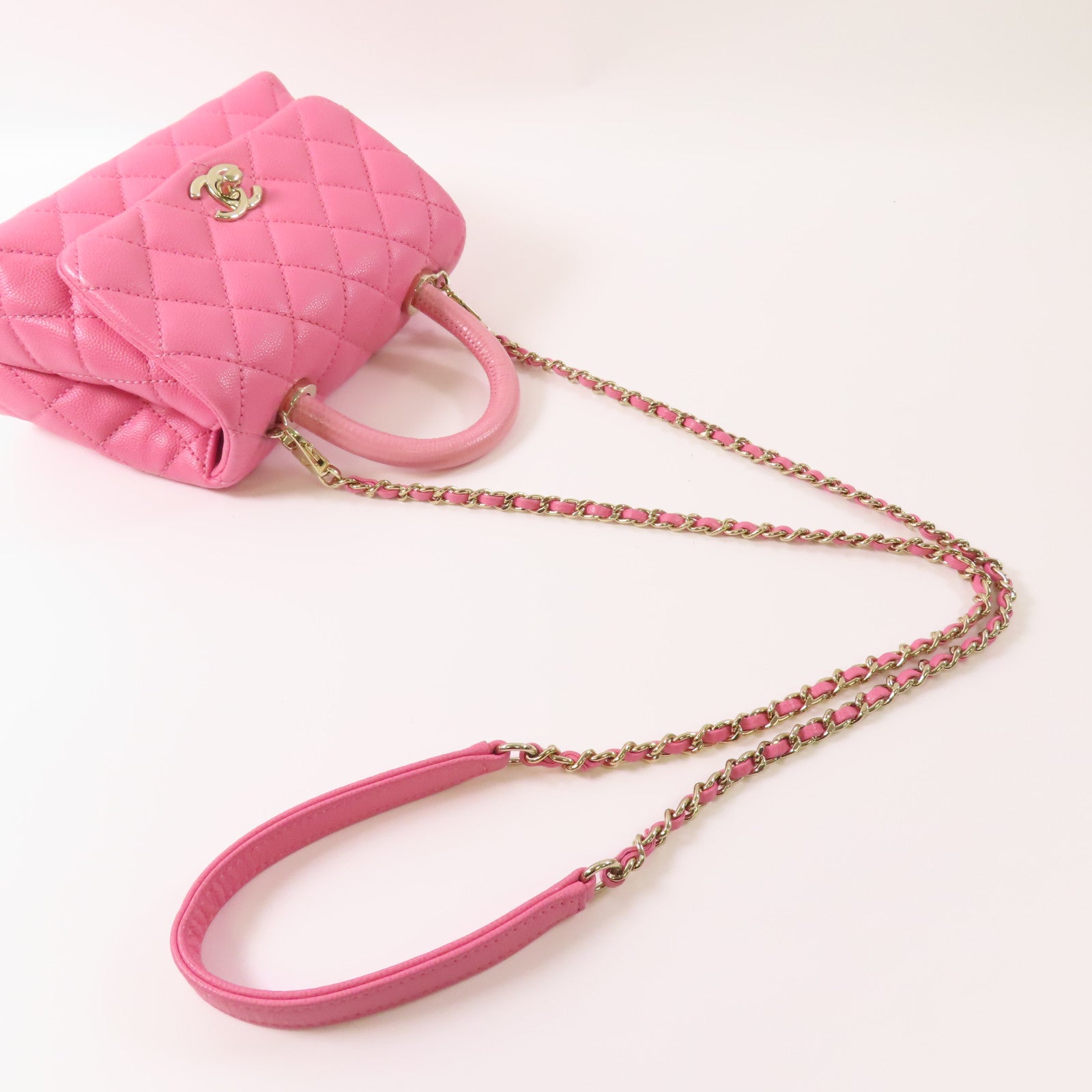 CHANEL 牛皮皮革Mini Coco Handle金扣鏈帶手挽肩背兩用袋
