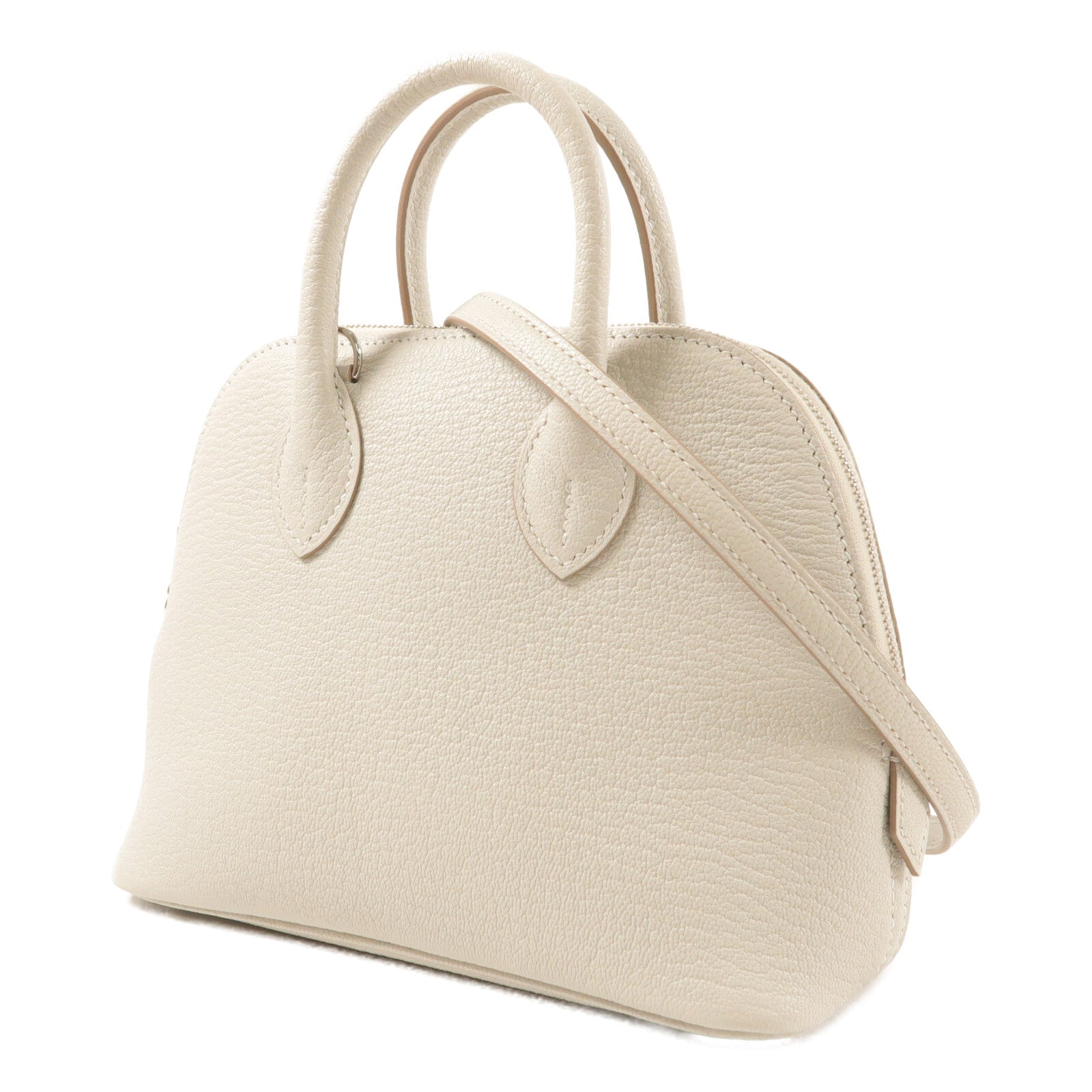 HERMES Chevre皮革Mini Bolide銀扣手挽肩背兩用袋Gris Perle