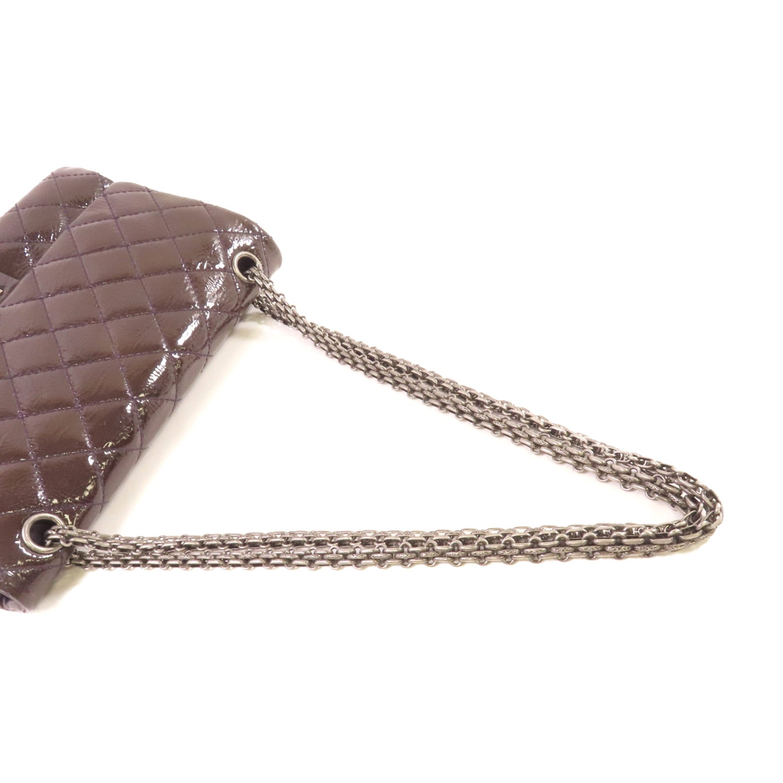 CHANEL 【激減優惠】菱格漆皮皮革2.55 Chain Shoulder Bag銀扣鏈帶肩背袋紫色
