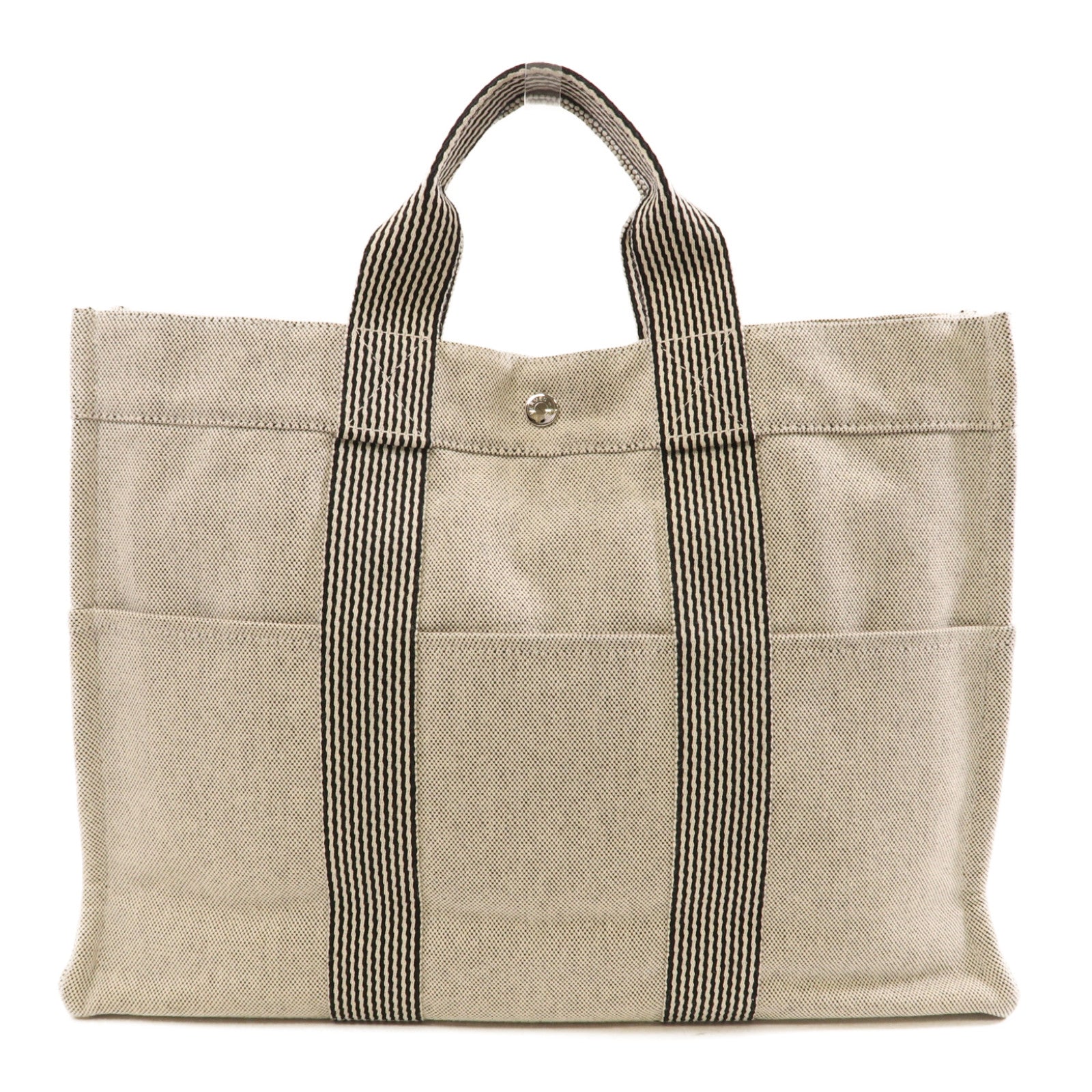 HERMES 帆布Herline Tote MM銀扣淺灰色