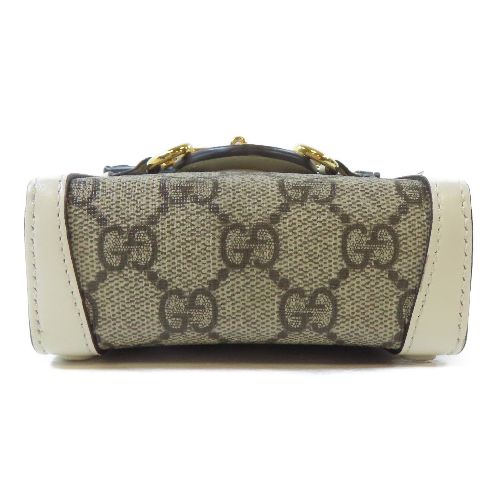 GUCCI 塗層帆布Horsebit 1955 Mini Bag金扣肩背袋啡色/白色