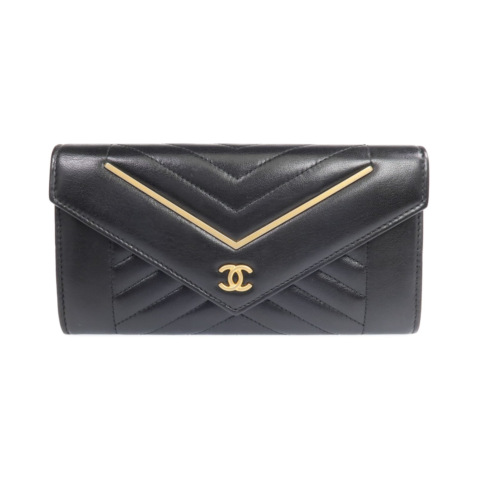 CHANEL 牛皮皮革Long Wallet金扣錢包